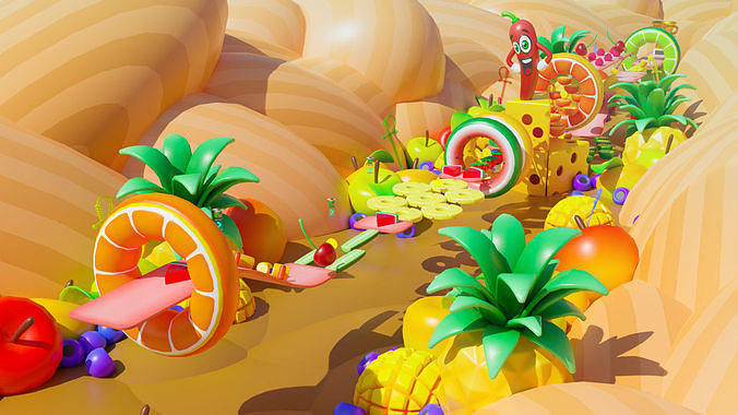 Platformer 5 Fruits Low-poly 3D model 3