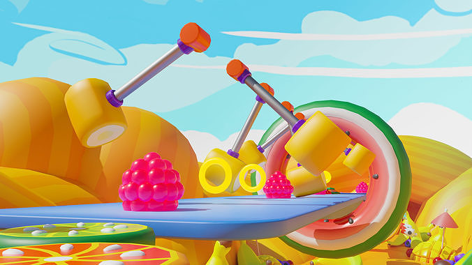 Platformer 5 Fruits Low-poly 3D model 6