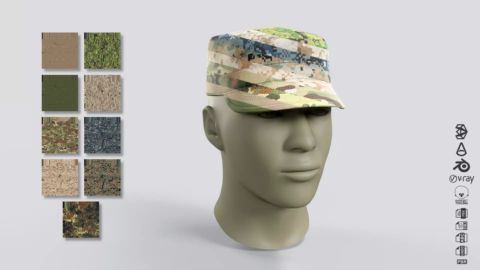 Army Caps Low-poly 3D model_4