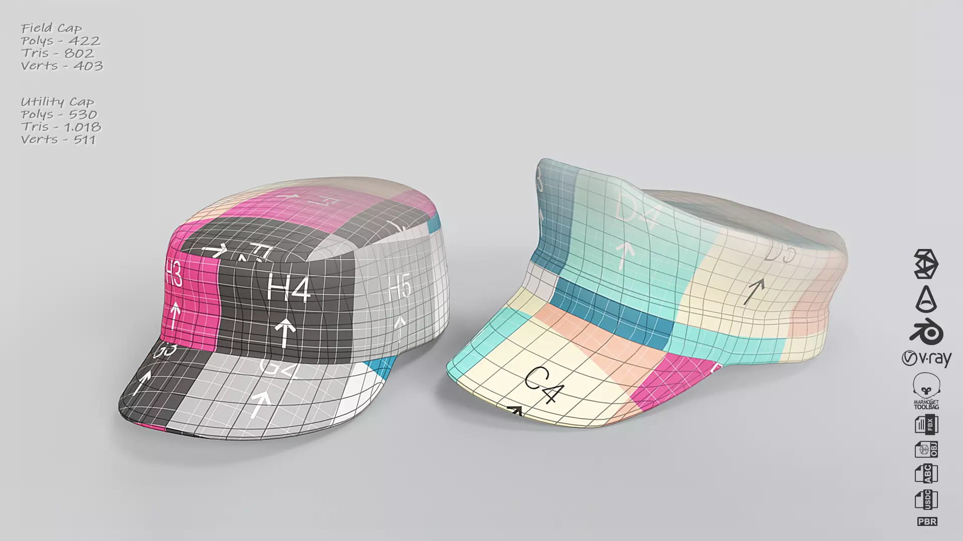 Army Caps Low-poly 3D model_2