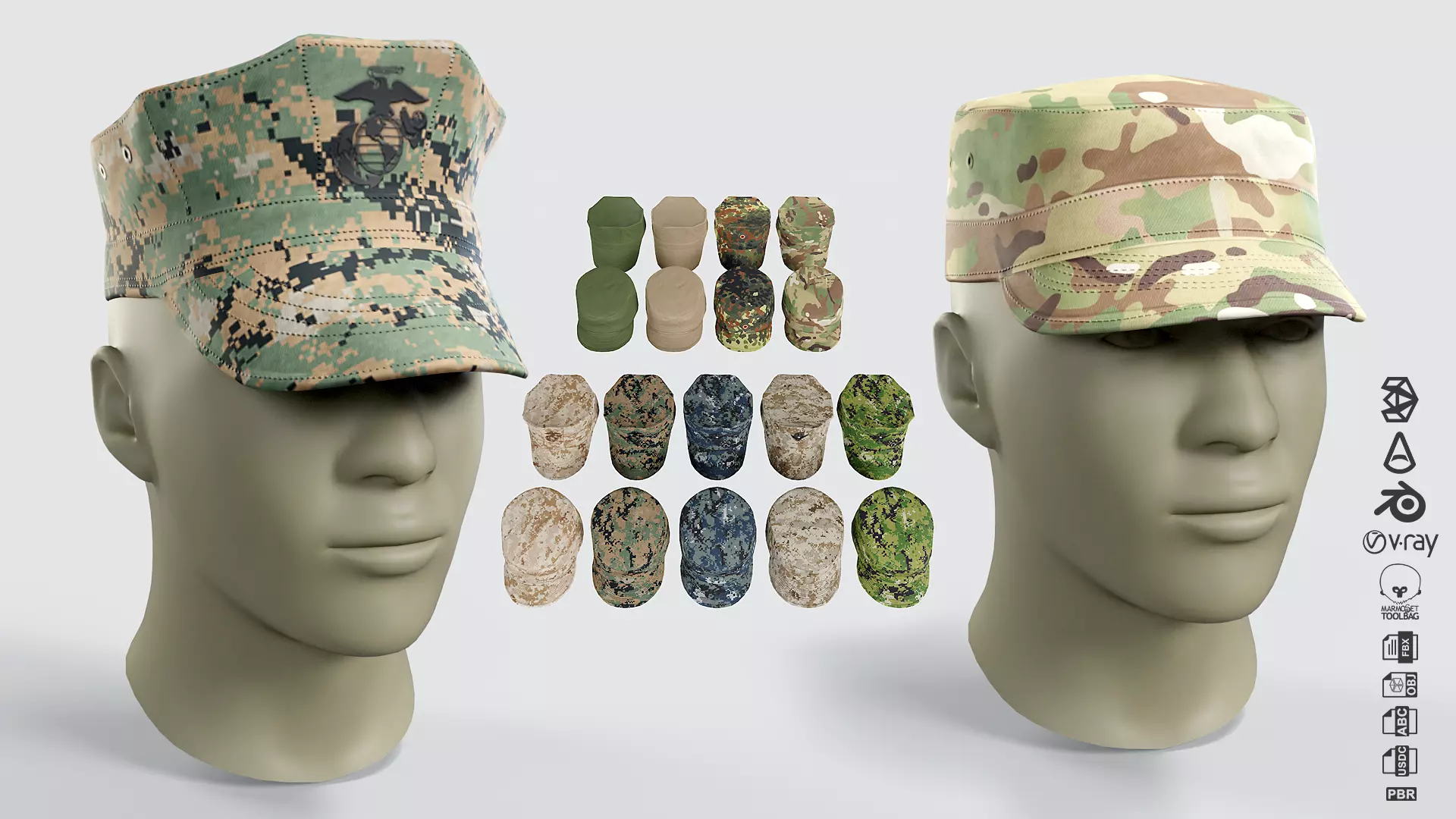 Army Caps Low-poly 3D model_0