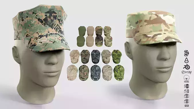 Army Caps Low-poly 3D model Army Caps Low-poly 3D model