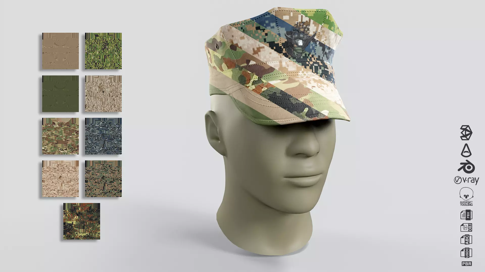 Army Caps Low-poly 3D model_14