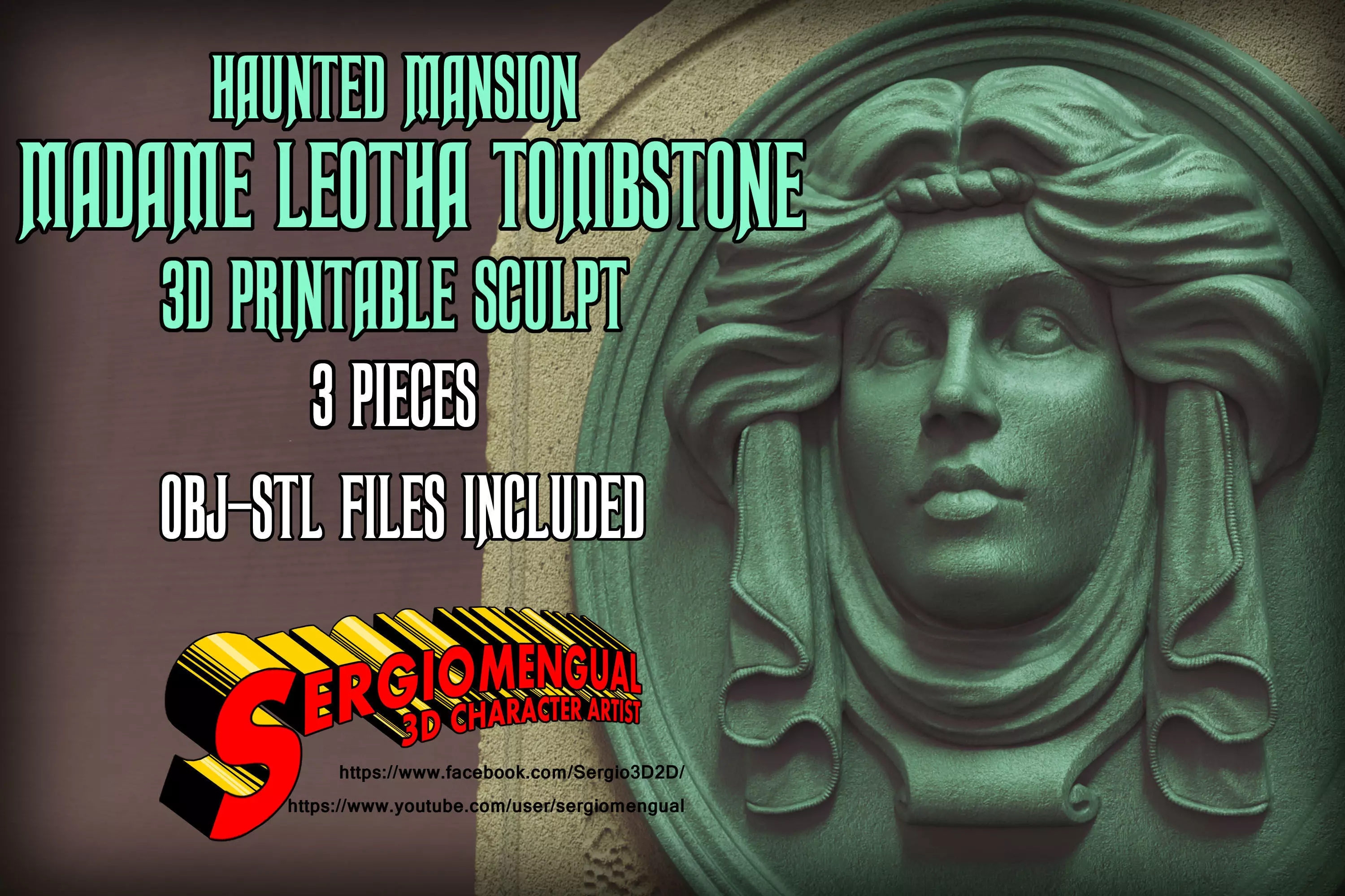 Haunted Mansion Madame Leotha Tombstone 3D Printable Sculpt 3D print model_0