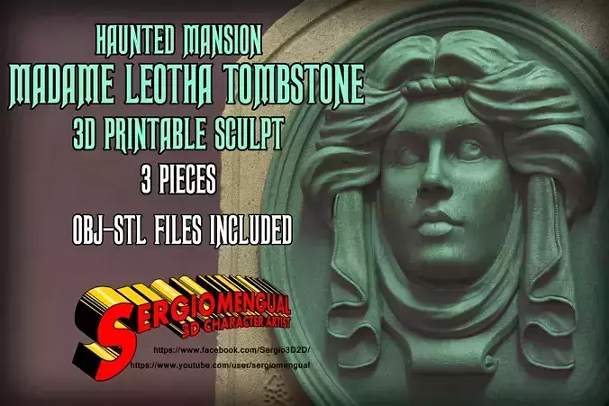 Haunted Mansion Madame Leotha Tombstone 3D Printable Sculpt 3D print model Haunted Mansion Madame Leotha Tombstone 3D Printable Sculpt 3D print model