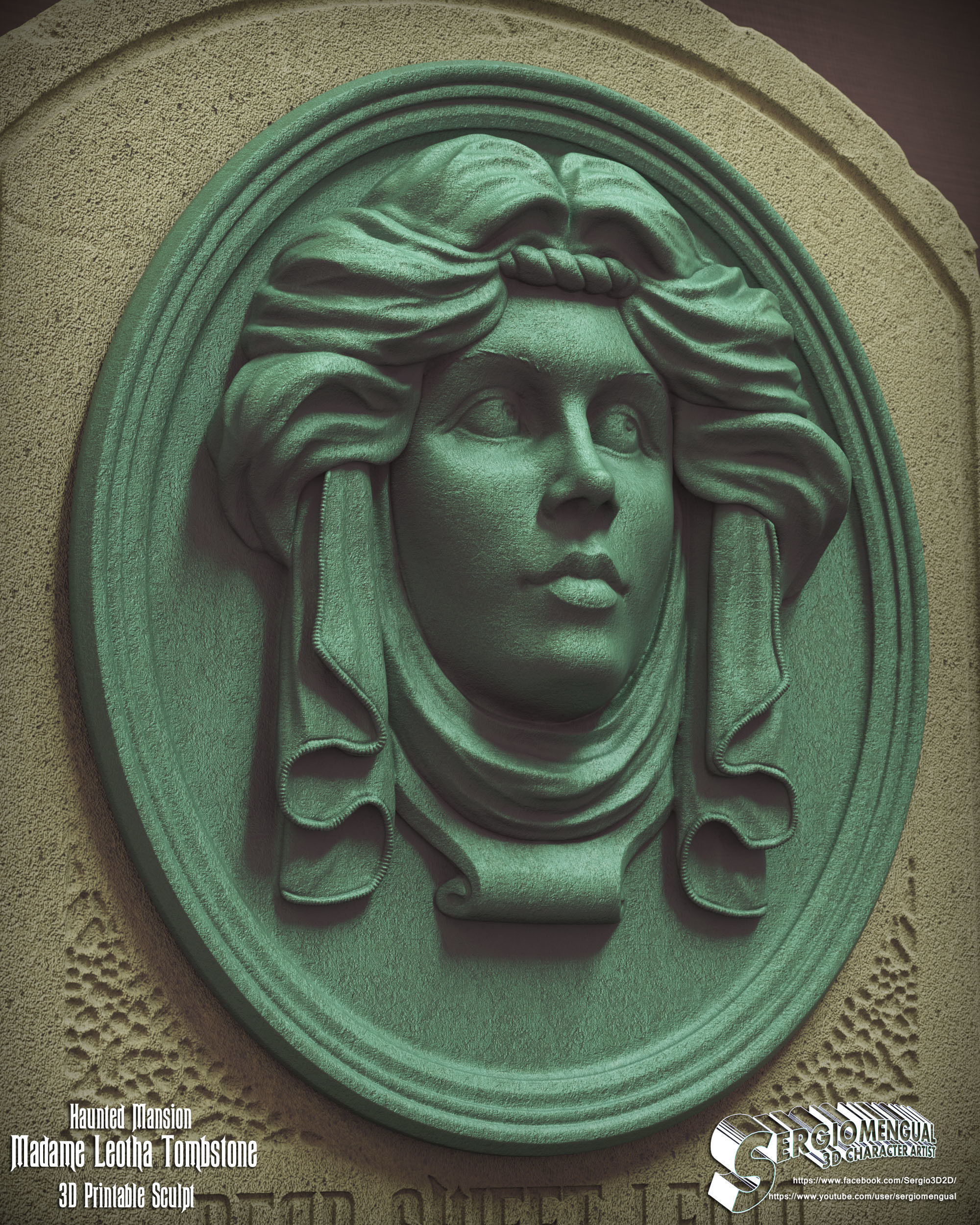 Haunted Mansion Madame Leotha Tombstone 3D Printable Sculpt 3D print model_12