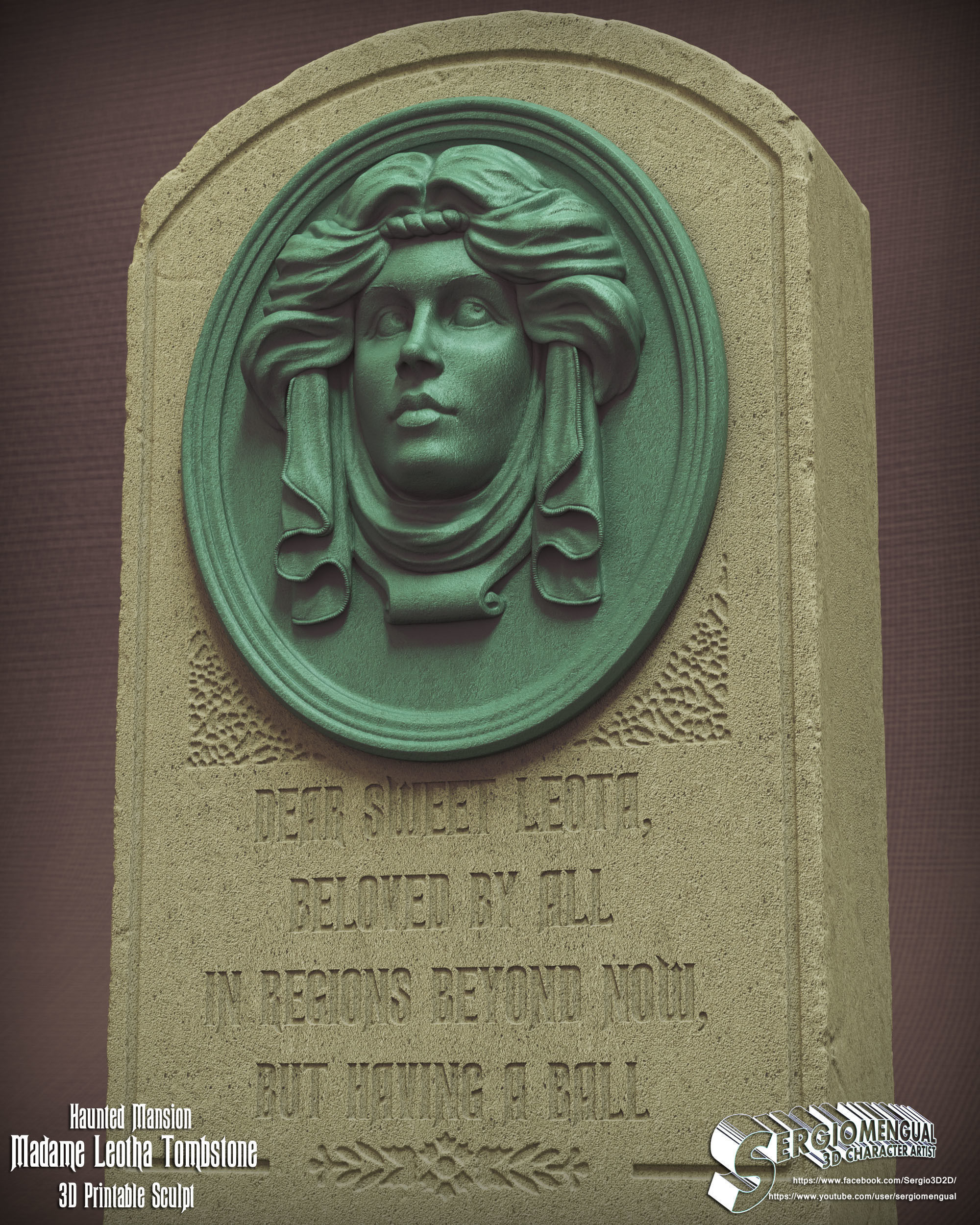 Haunted Mansion Madame Leotha Tombstone 3D Printable Sculpt 3D print model_8