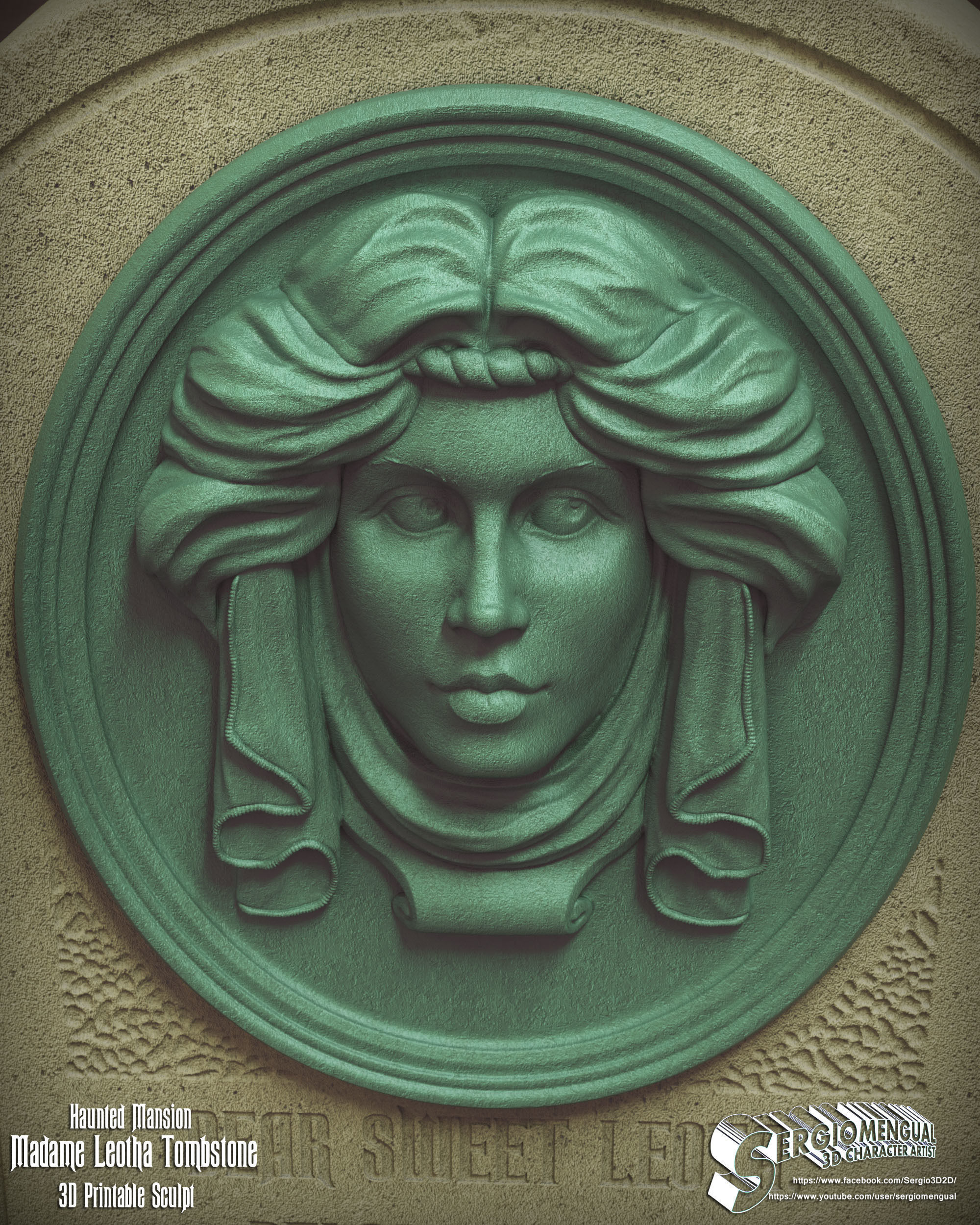Haunted Mansion Madame Leotha Tombstone 3D Printable Sculpt 3D print model_13