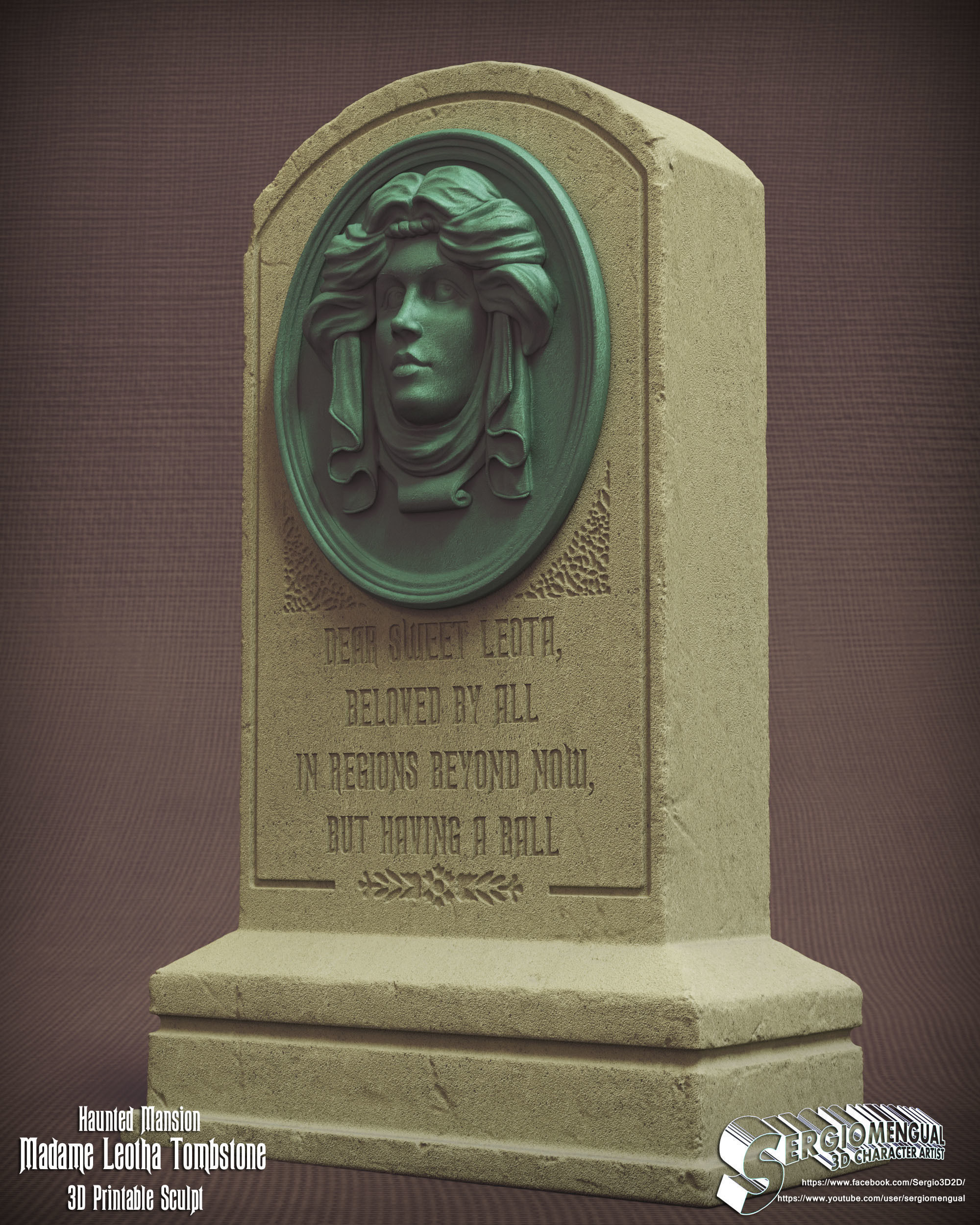 Haunted Mansion Madame Leotha Tombstone 3D Printable Sculpt 3D print model_4