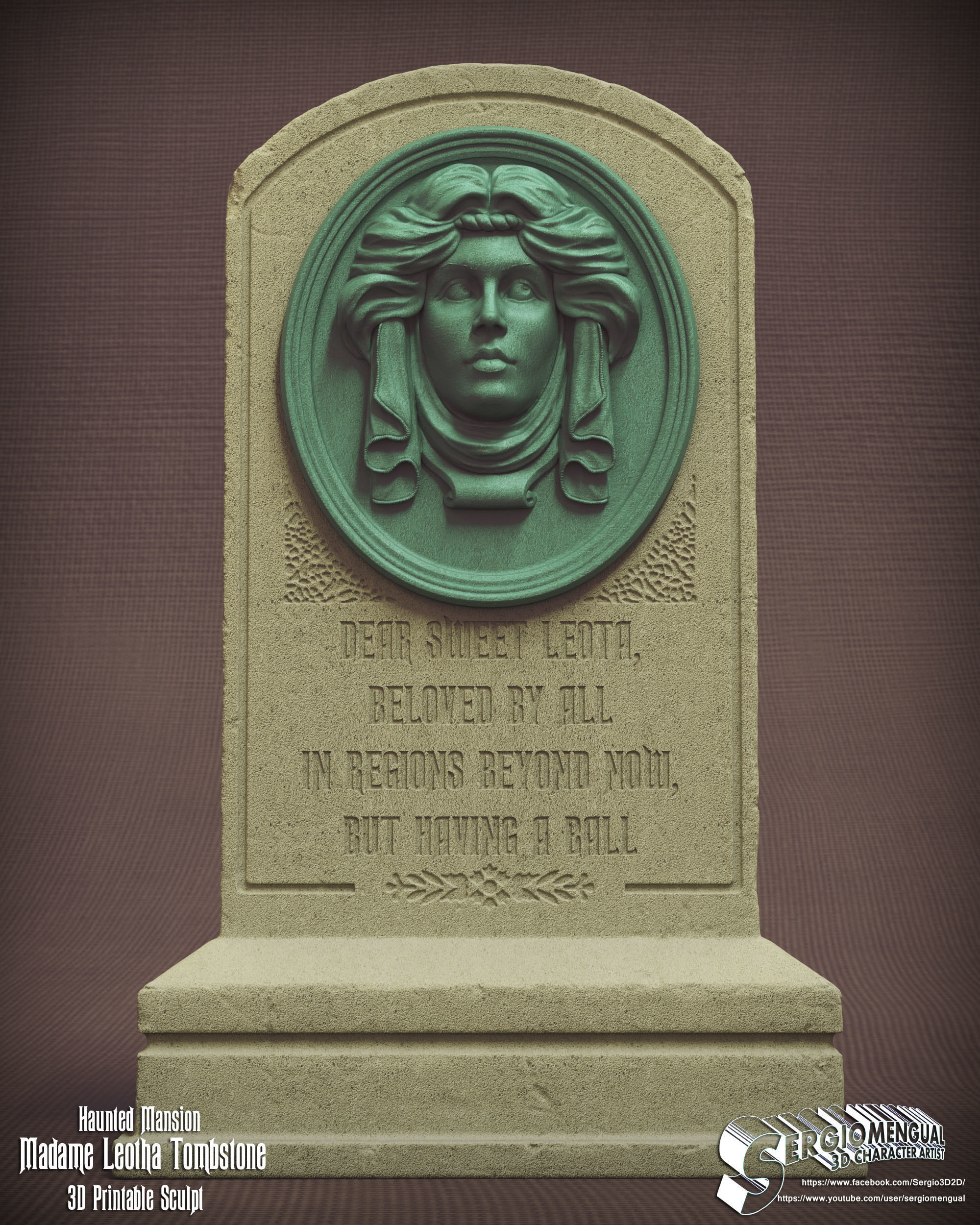 Haunted Mansion Madame Leotha Tombstone 3D Printable Sculpt 3D print model_1