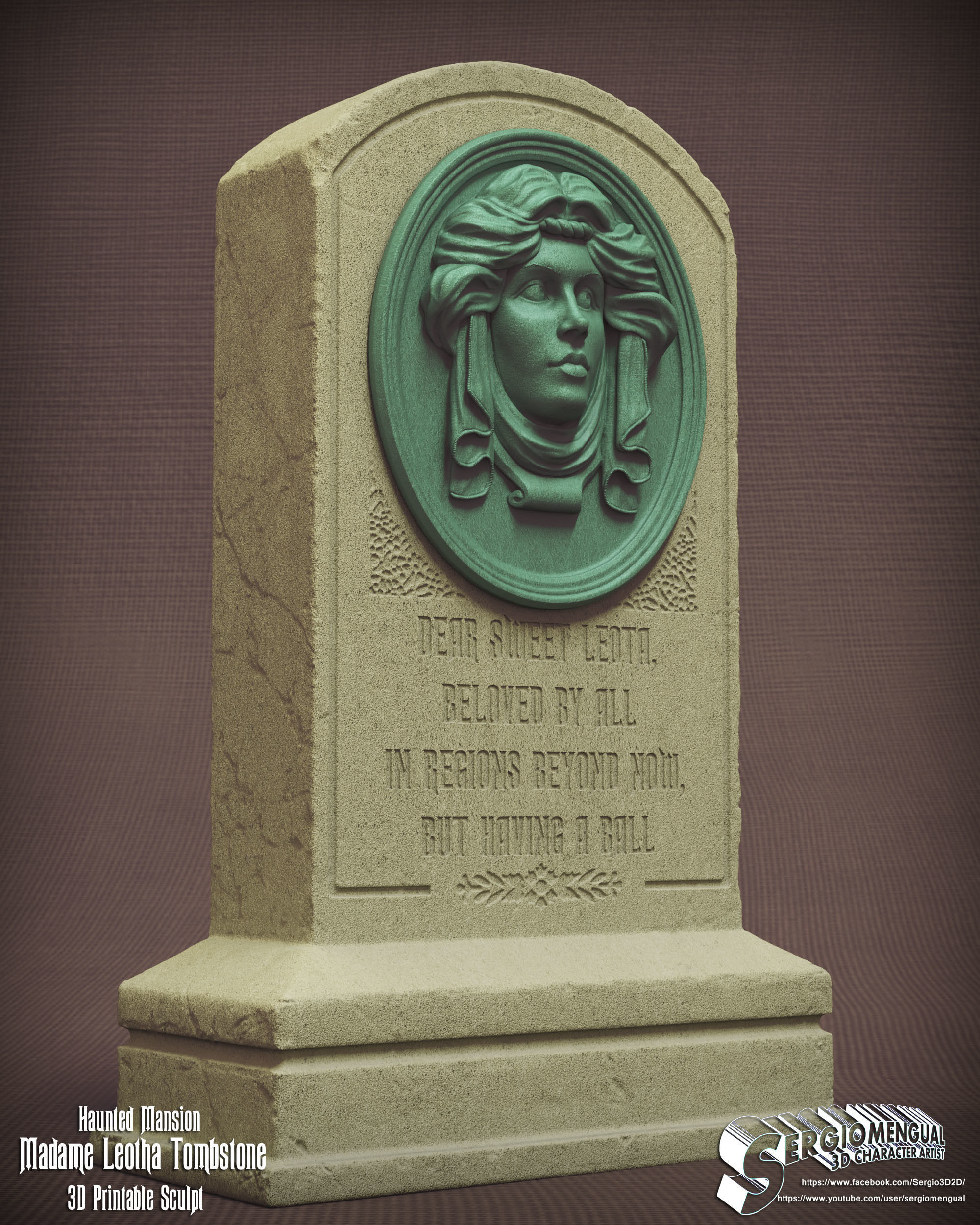 Haunted Mansion Madame Leotha Tombstone 3D Printable Sculpt 3D print model_2