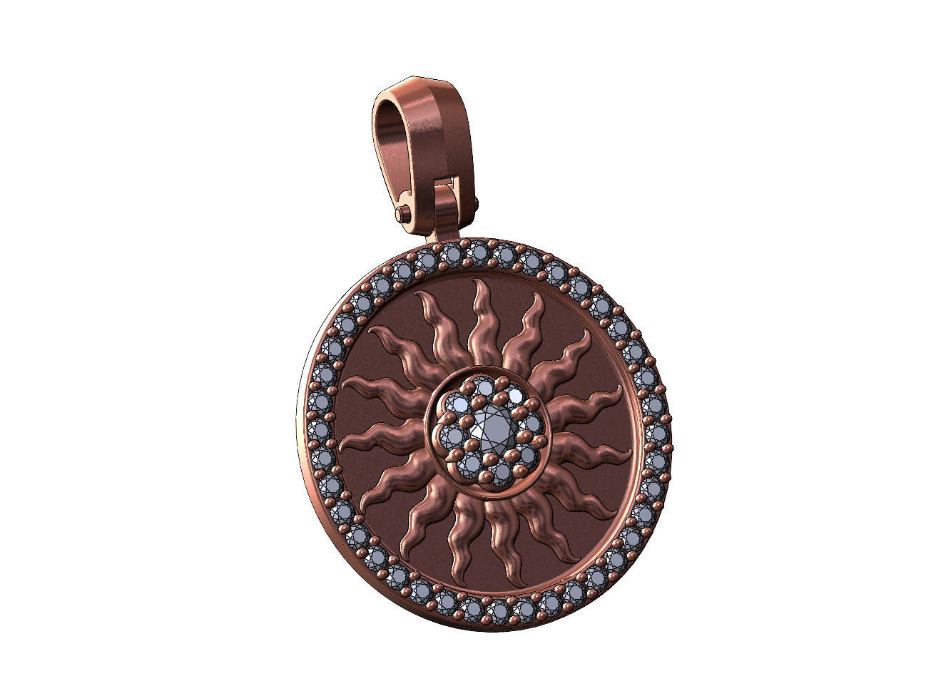 Sun cluster diamond pendant with bail 3D print model_10
