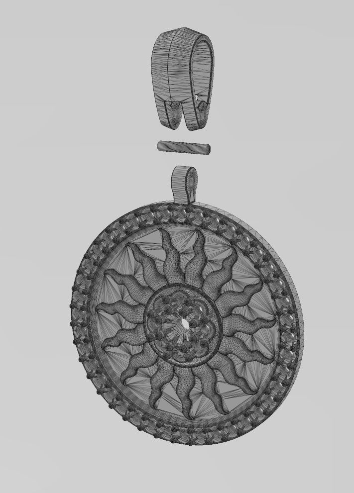 Sun cluster diamond pendant with bail 3D print model_13