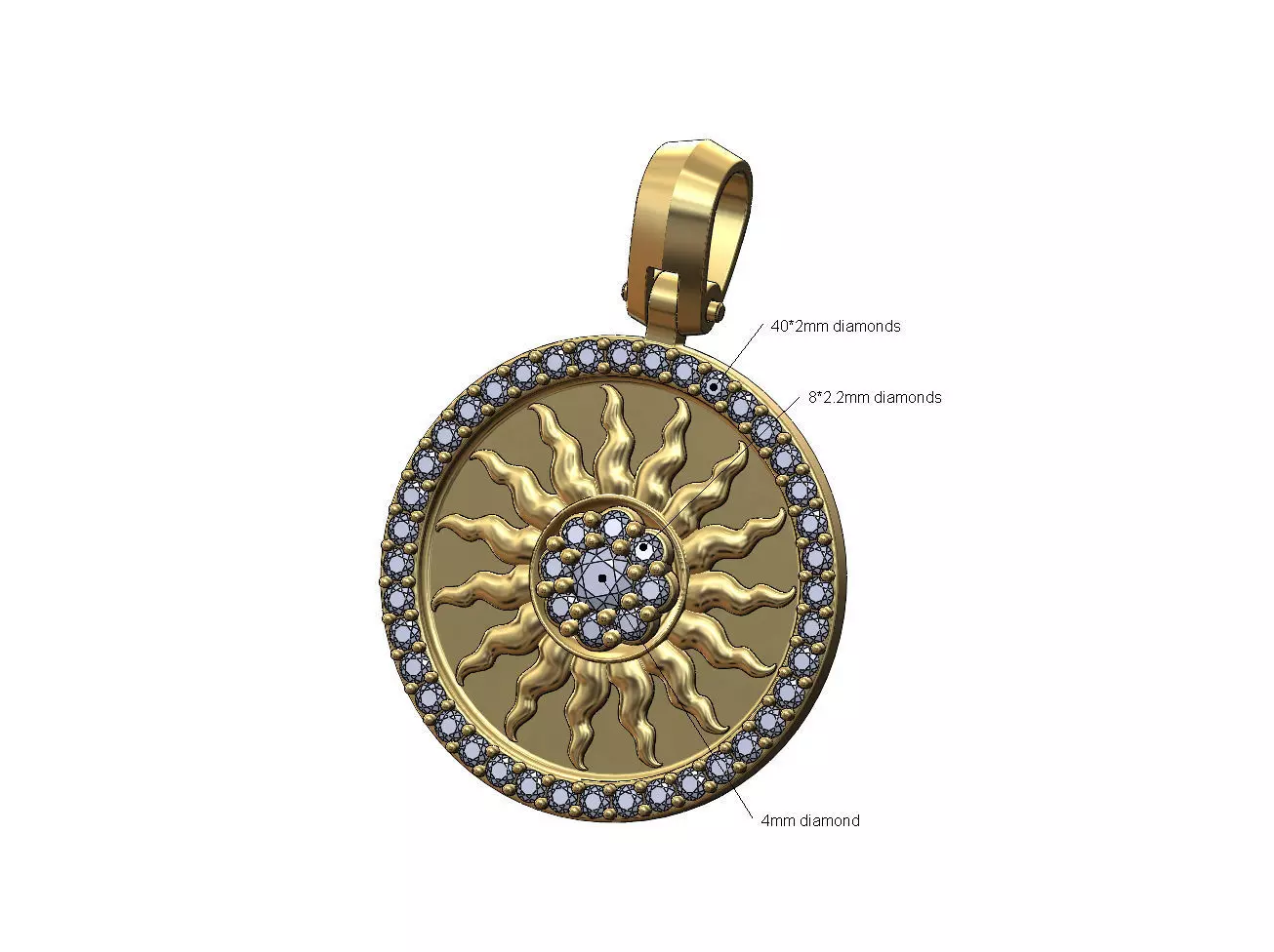 Sun cluster diamond pendant with bail 3D print model_0