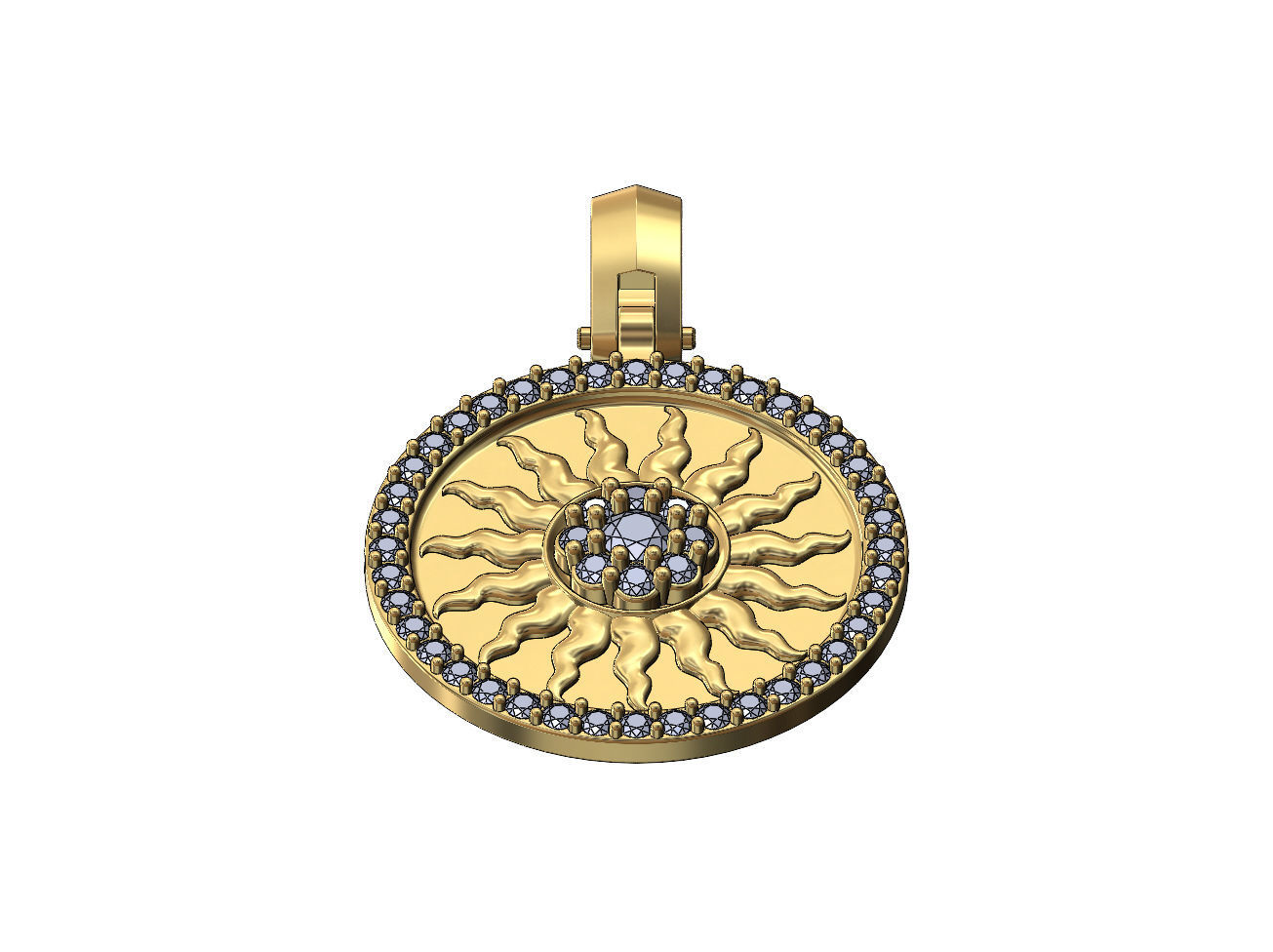 Sun cluster diamond pendant with bail 3D print model_2