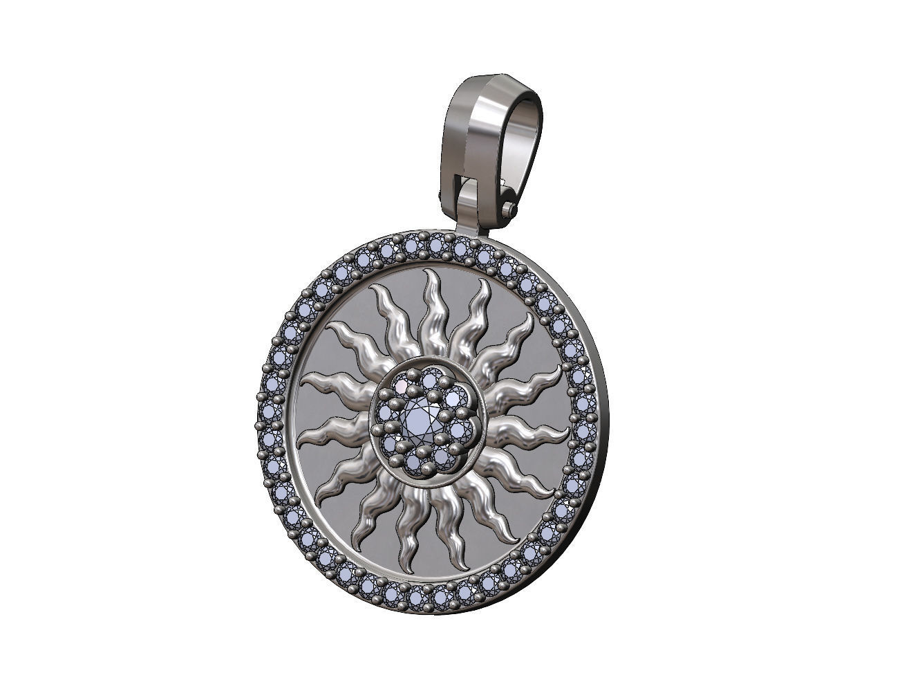 Sun cluster diamond pendant with bail 3D print model_11
