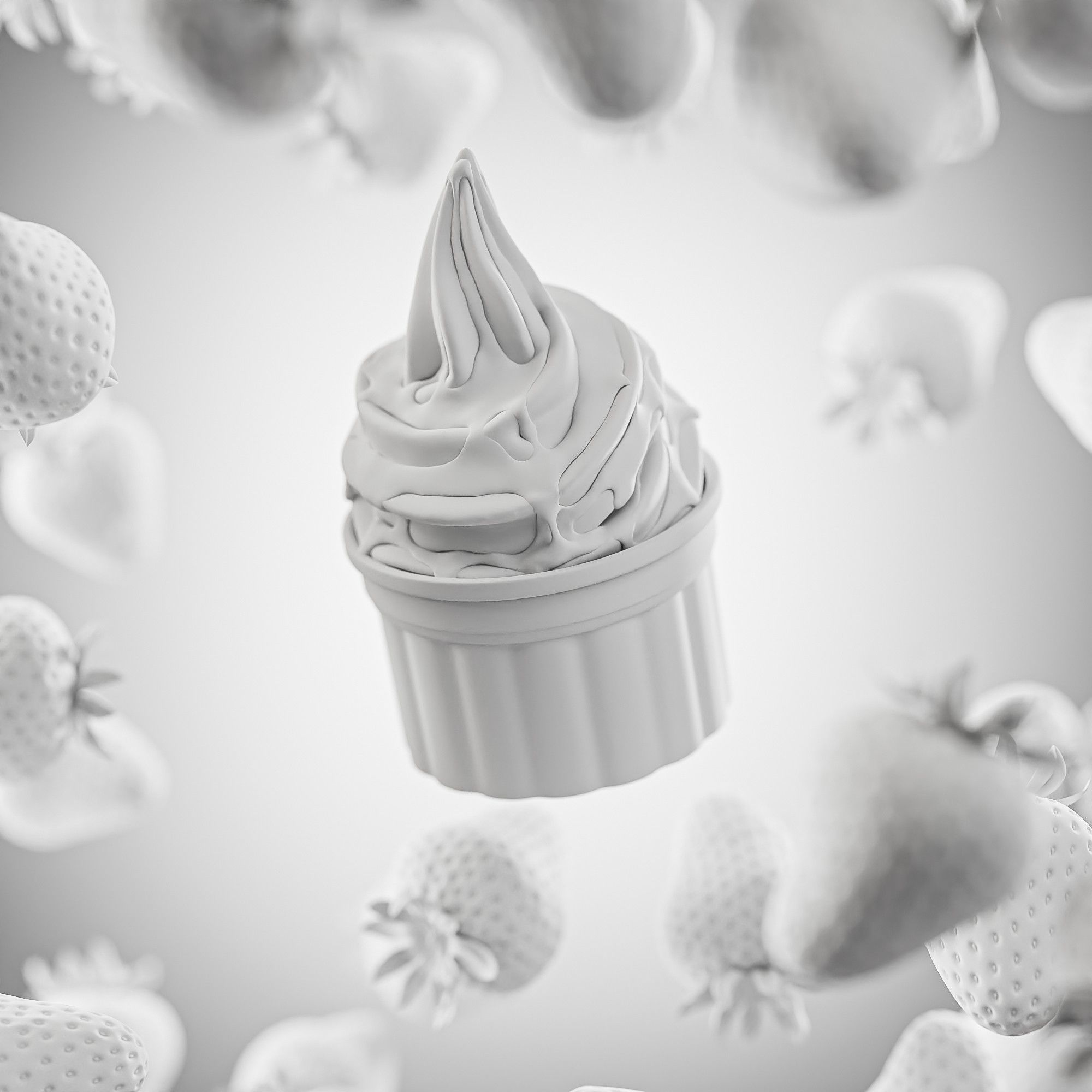 3 Soft Ice Creams and a scene setup 3D model_4