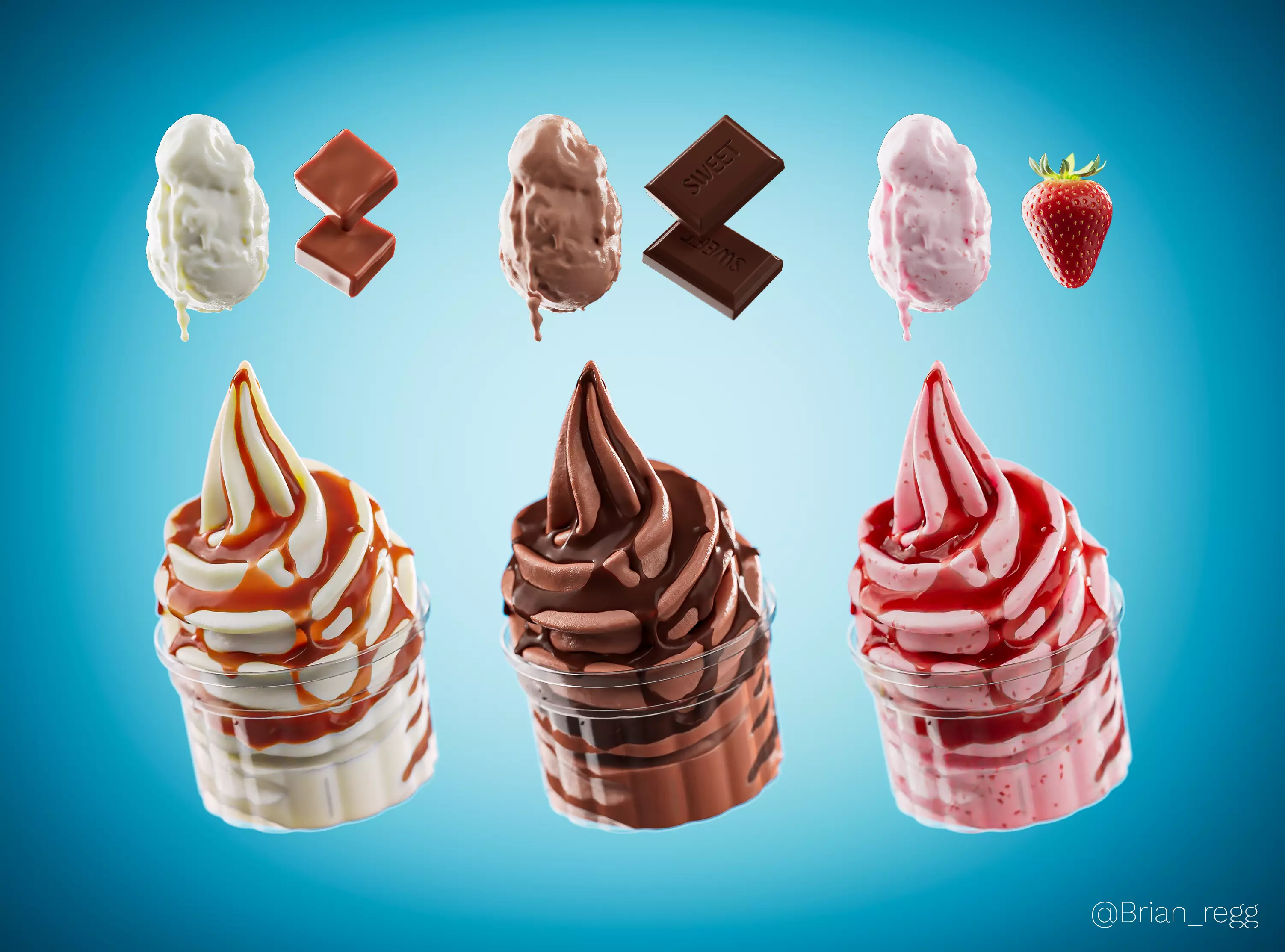 3 Soft Ice Creams and a scene setup 3D model_0