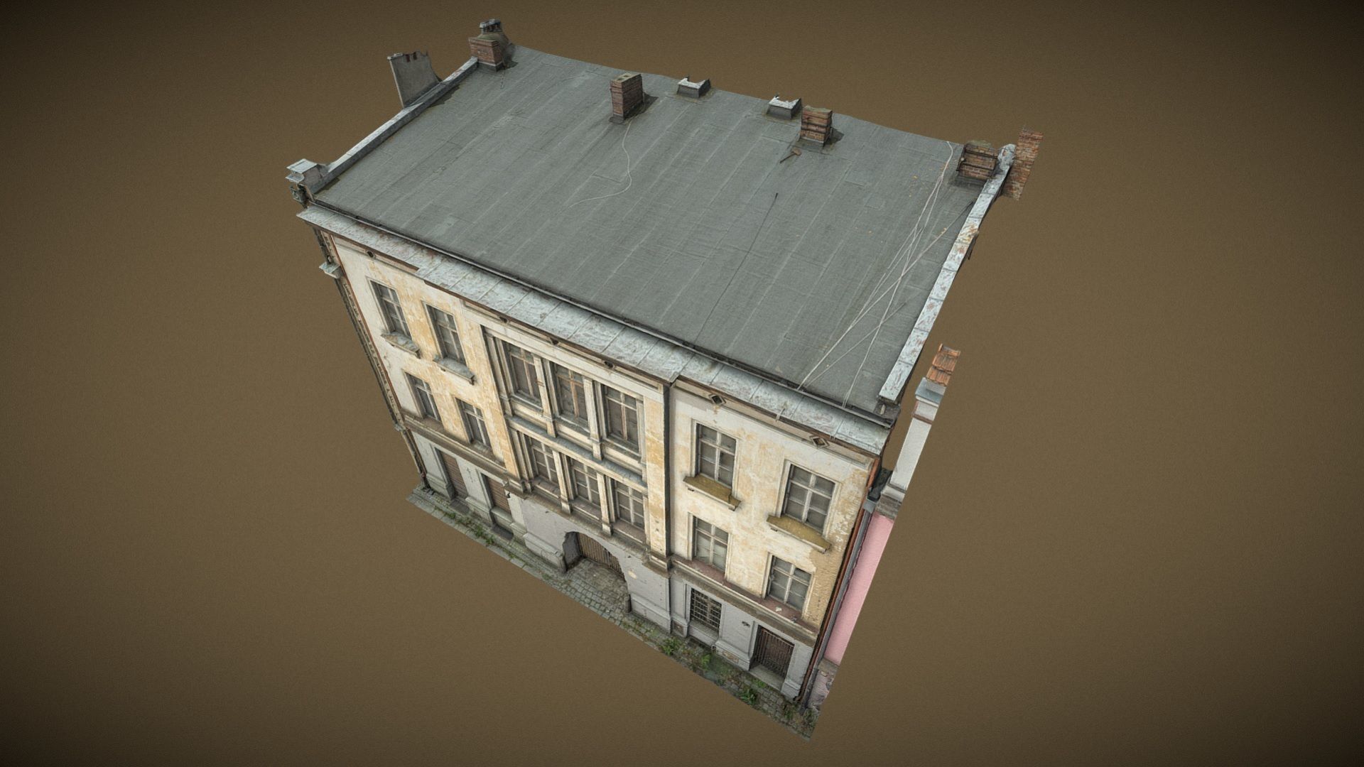 Facade Of A Tenement House With A Steel Gate 3D model_5