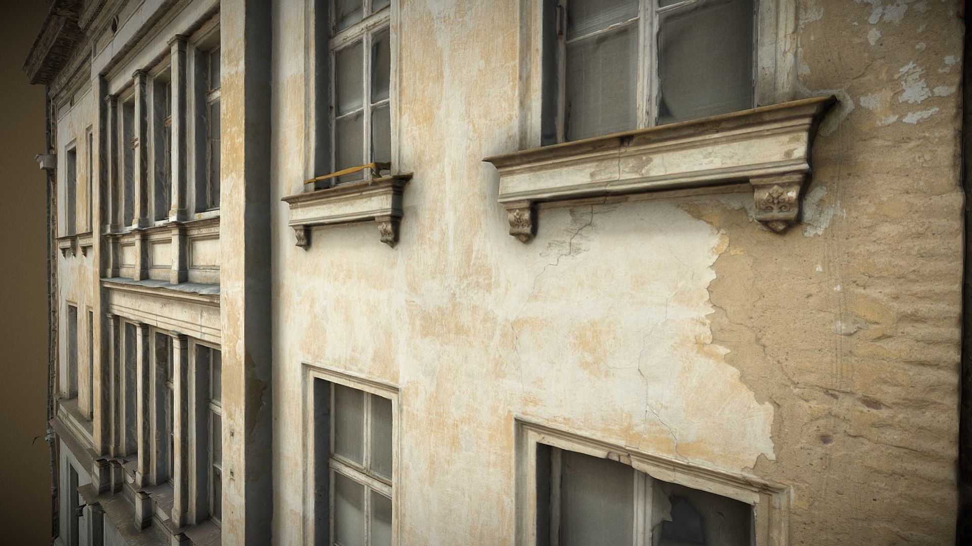 Facade Of A Tenement House With A Steel Gate 3D model_3