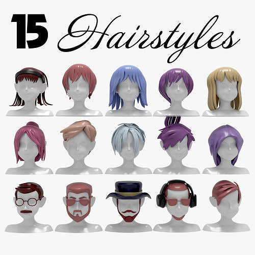 15 Hairstyles 3D model