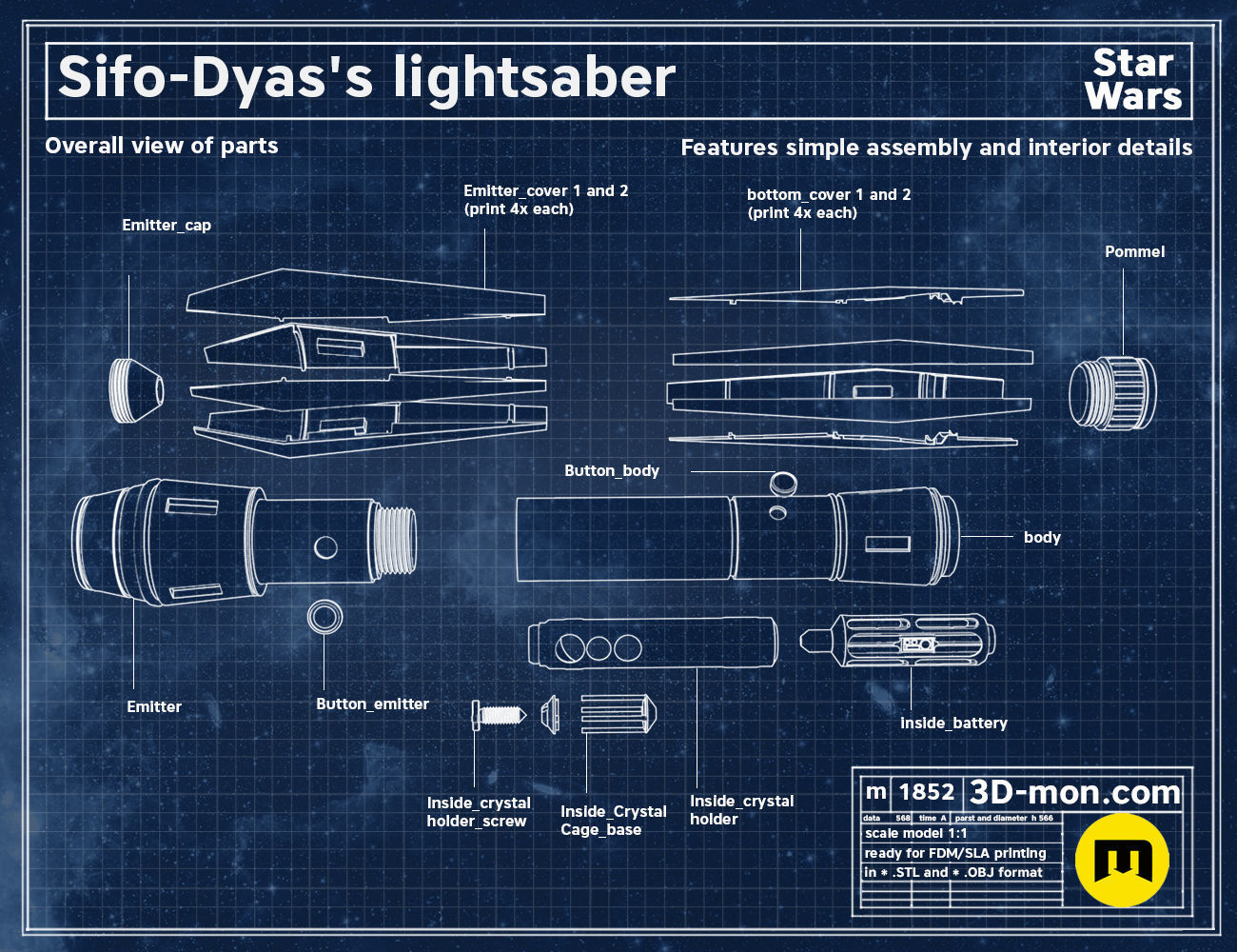 Sifo Dyas lightsaber 3D model 3D printable | CGTrader