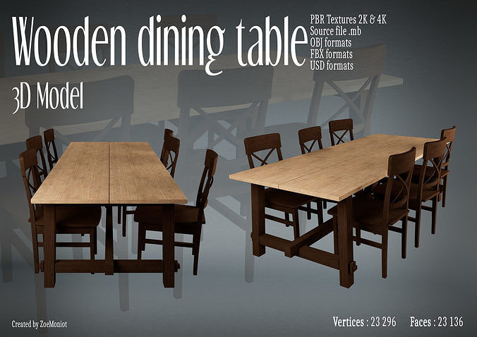 Wooden Dining Table 02 3D model