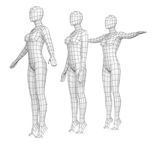 Natural Female On Toes In 3 Modeling Poses Base Mesh