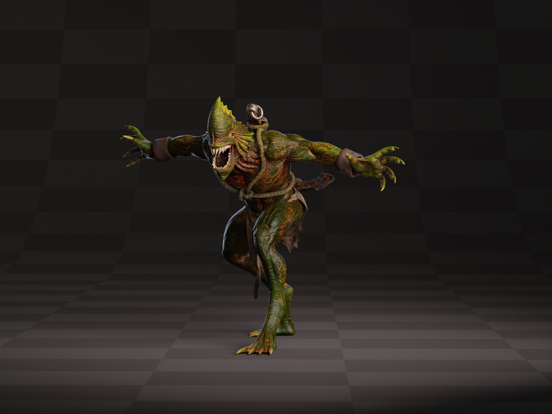 Drowner Monster Creature Animated Low-poly 3D model_3