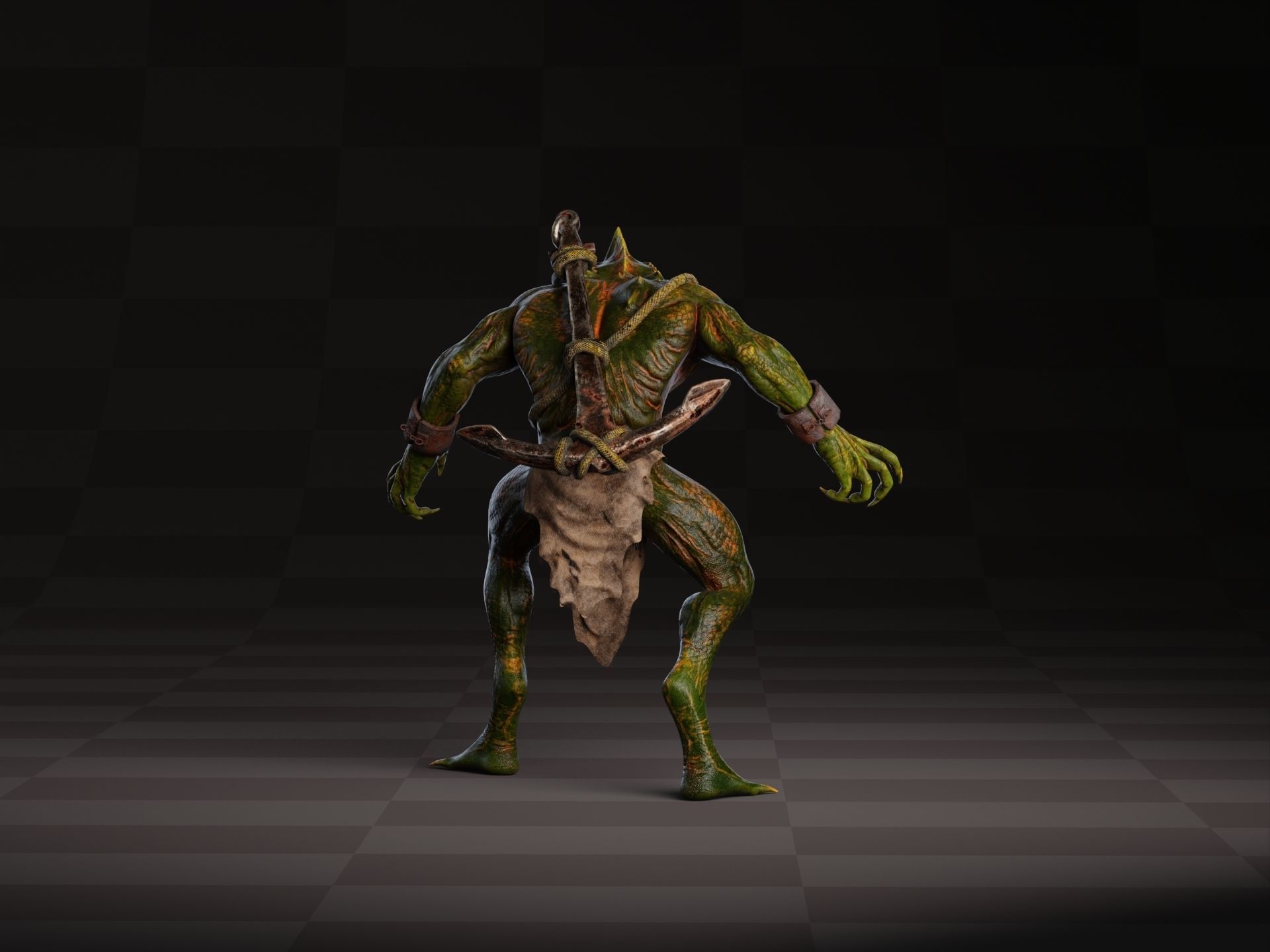 Drowner Monster Creature Animated Low-poly 3D model_7