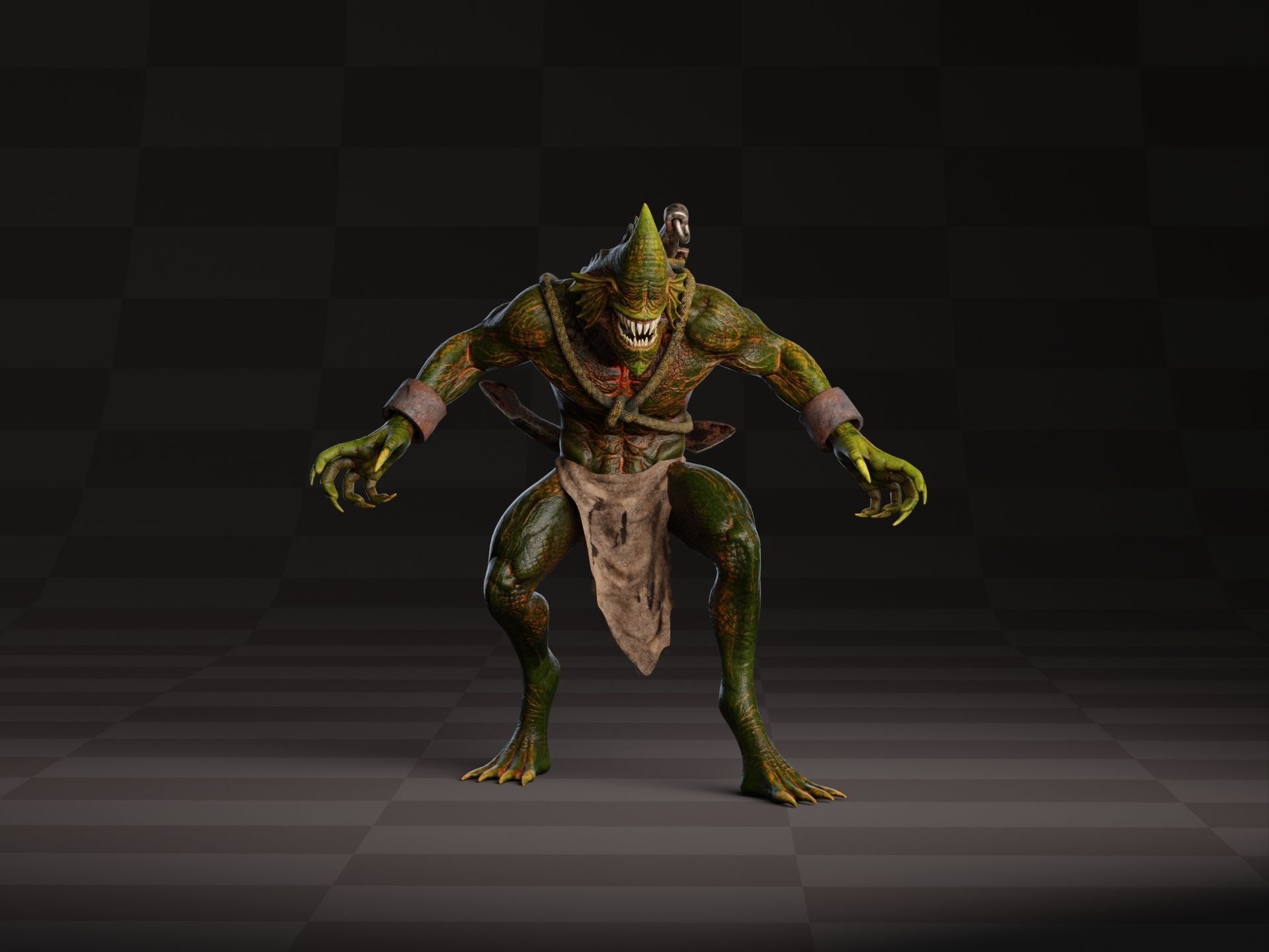 Drowner Monster Creature Animated Low-poly 3D model_2