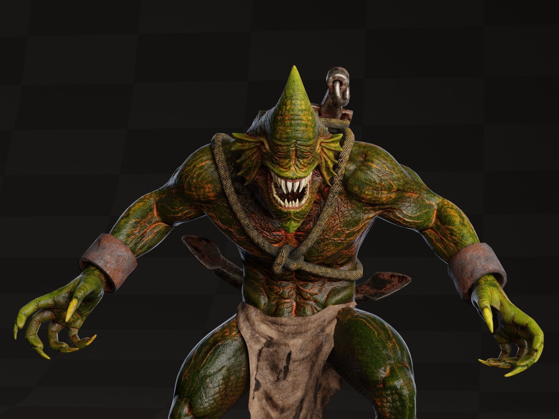 Drowner Monster Creature Animated Low-poly 3D model_9