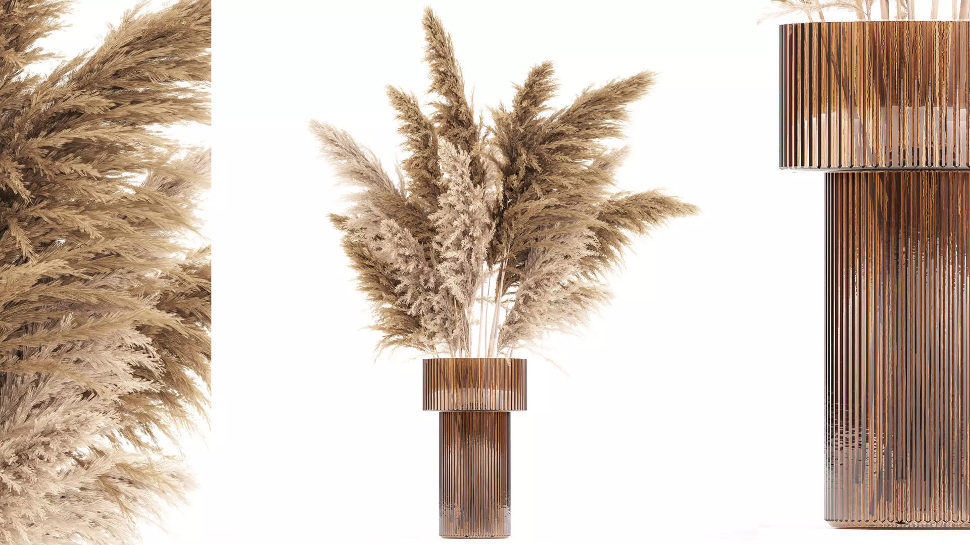 Bouquet of dried flowers in a vase with cortaderia pampas 366 3D model
