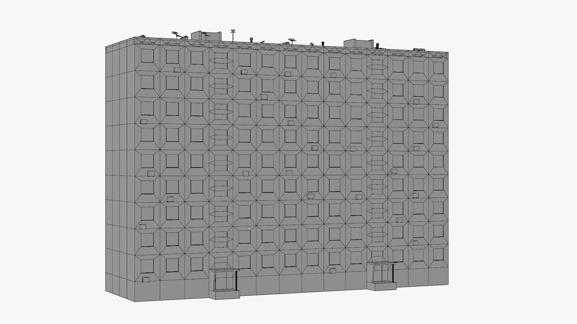 Soviet Panel Apartment Building two entrances Low-poly 3D model_11