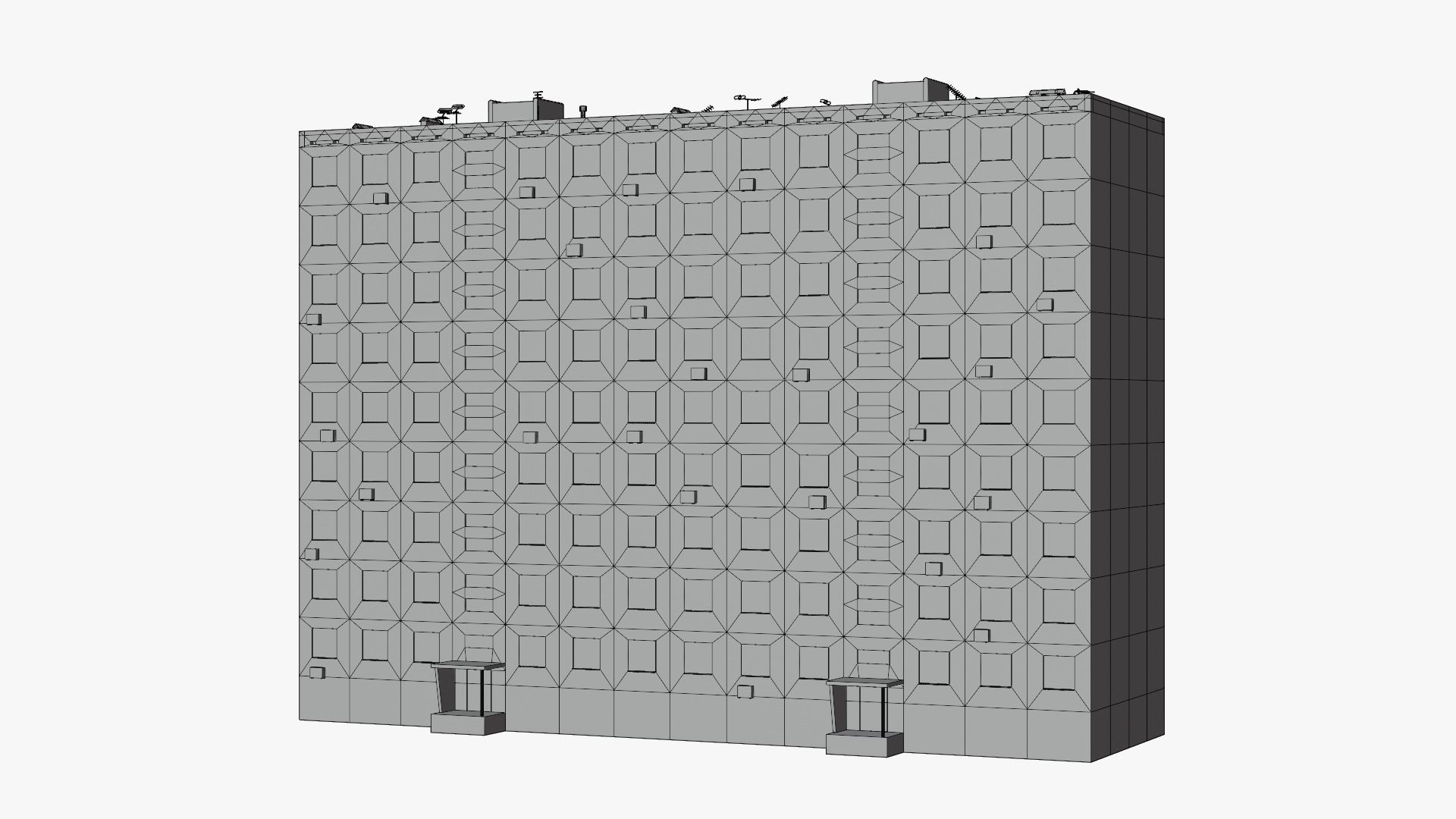 Soviet Panel Apartment Building two entrances Low-poly 3D model_12