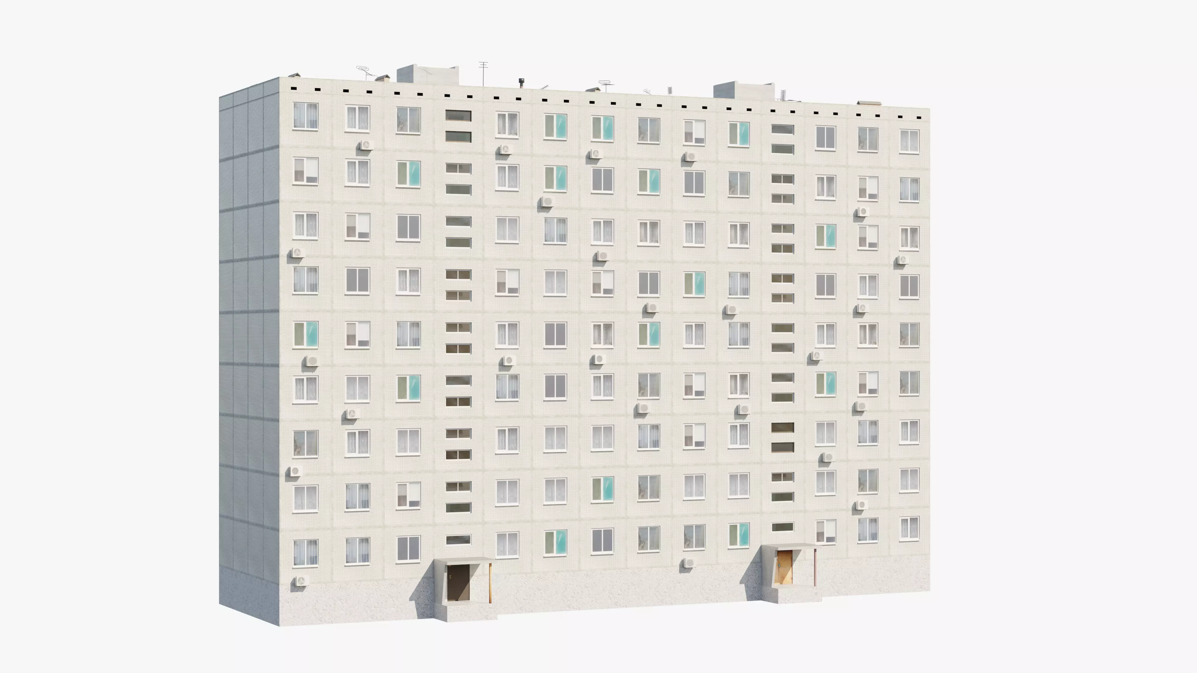 Soviet Panel Apartment Building two entrances Low-poly 3D model_0