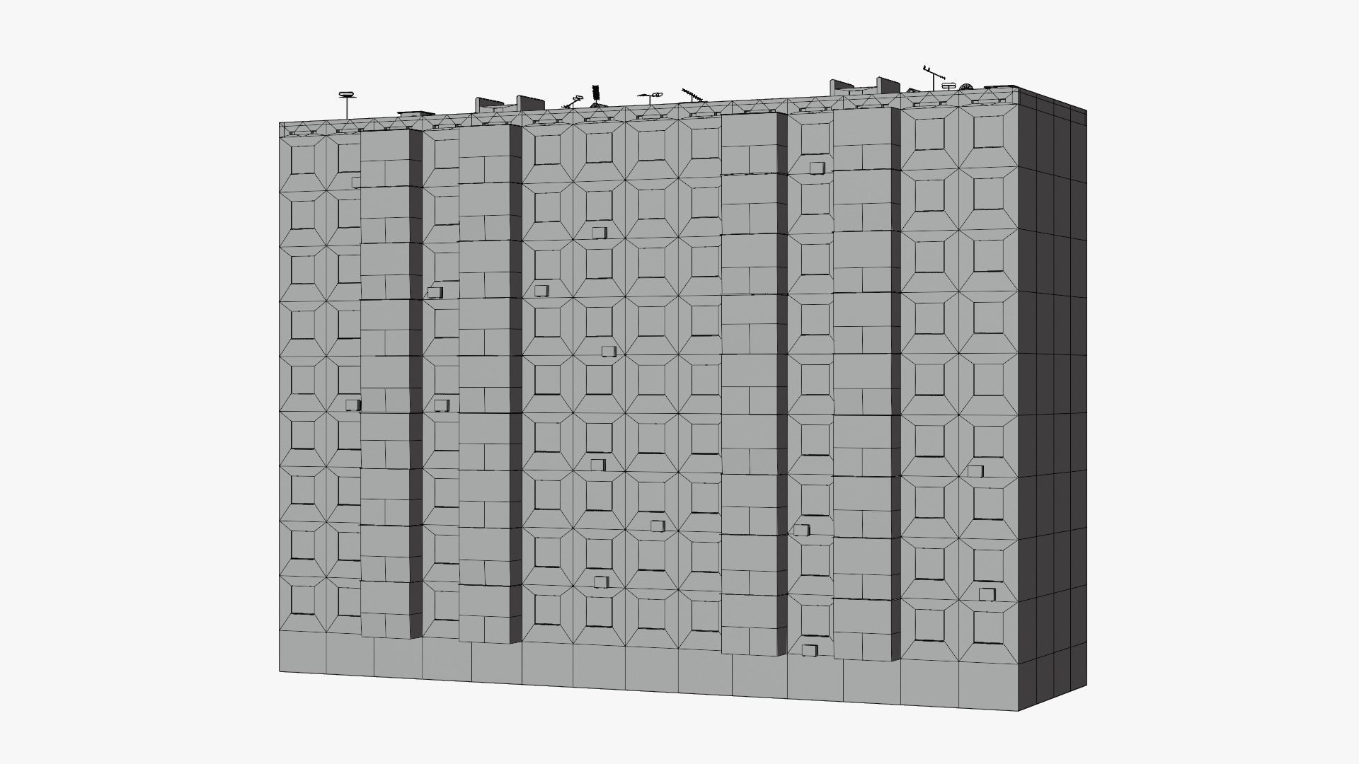 Soviet Panel Apartment Building two entrances Low-poly 3D model_14