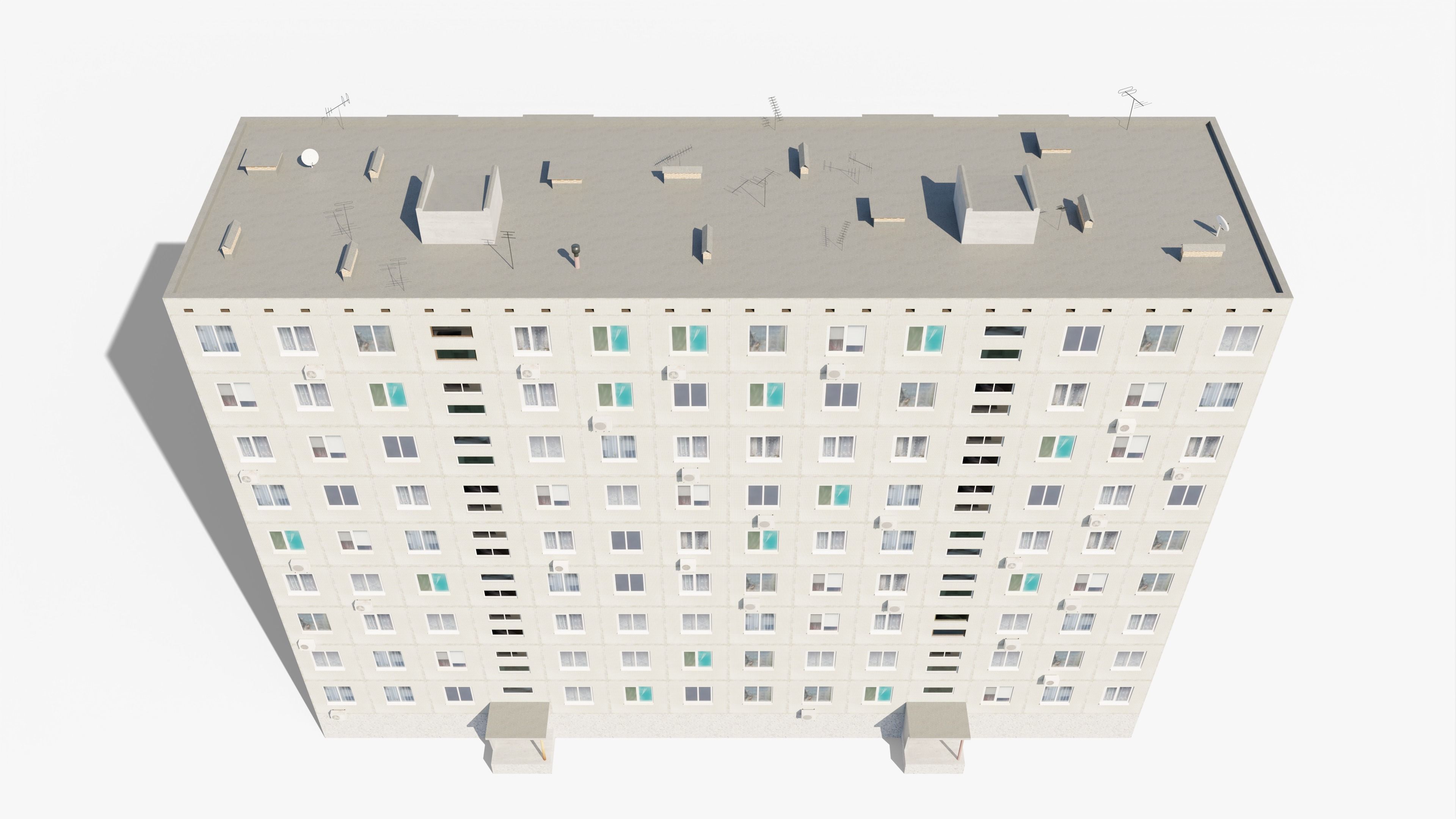 Soviet Panel Apartment Building two entrances Low-poly 3D model_9