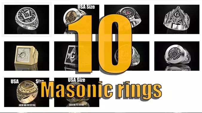 10 Masonic rings 3D Model Collection