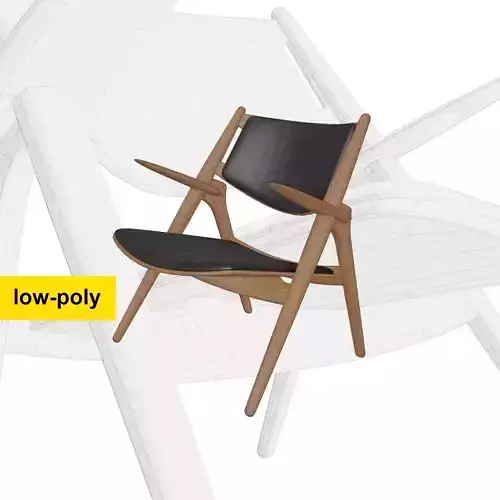 Carl Hansen CH28 Wood Leather Chair low-poly