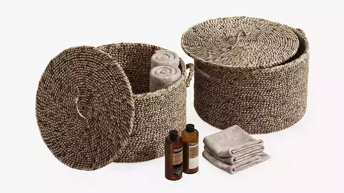 Liane 36 baskets with towels and shampoo 3D model