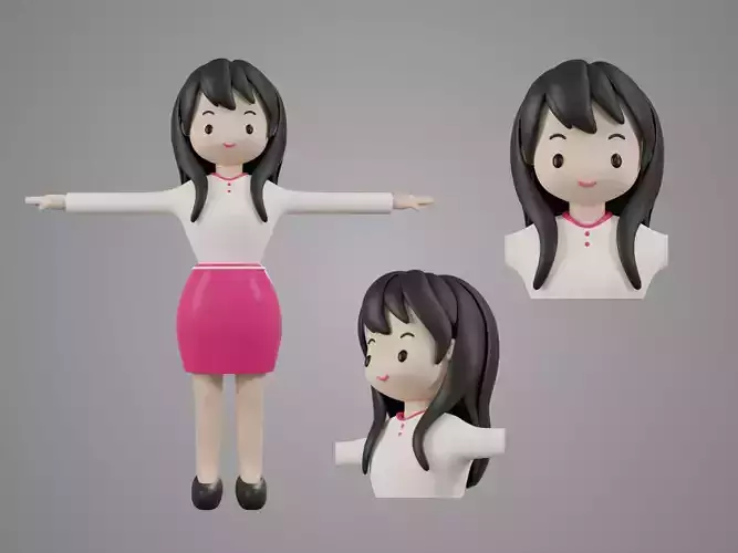 Young girl cartoon character 3D model