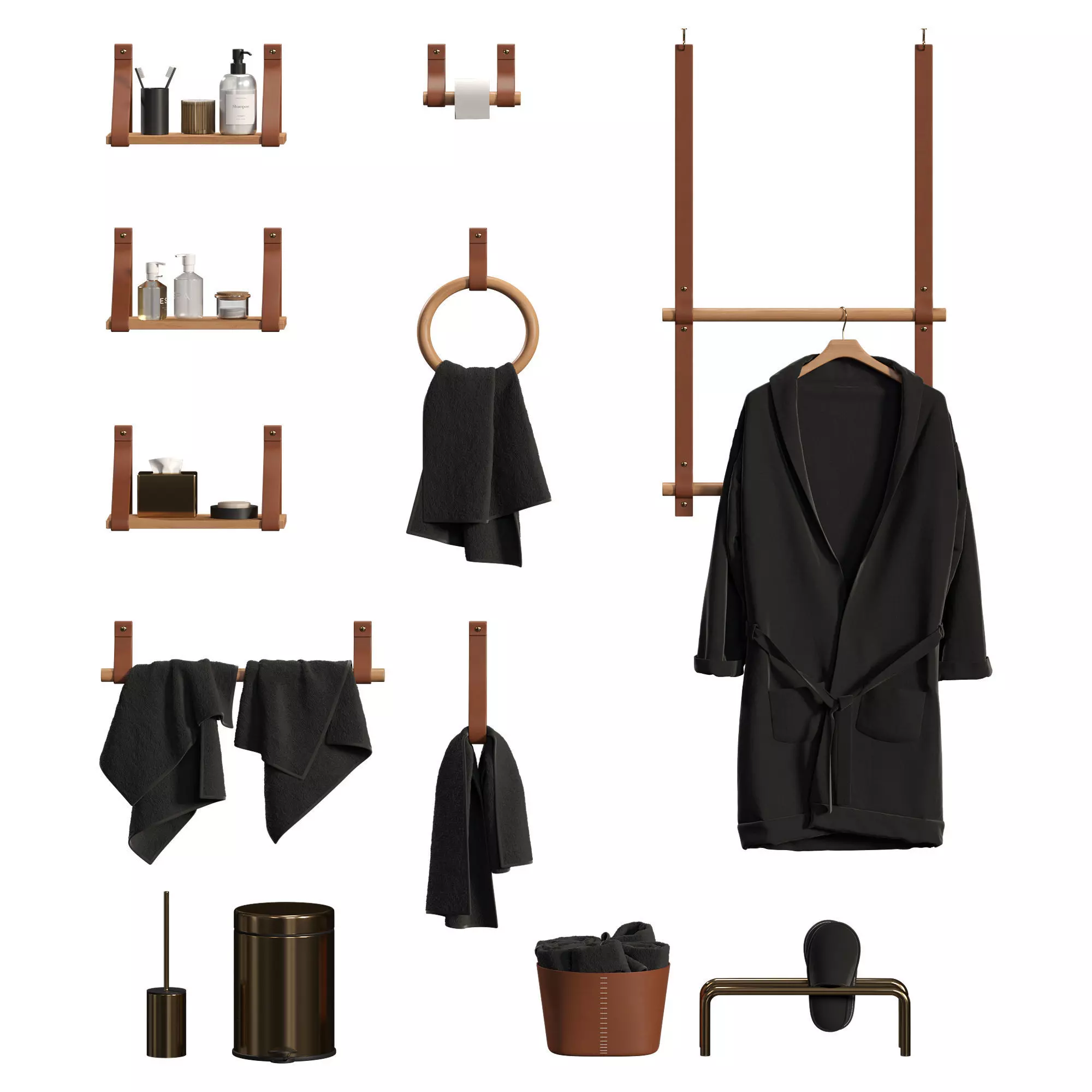 Bathroom Accessories with Leather Tapes 3D model