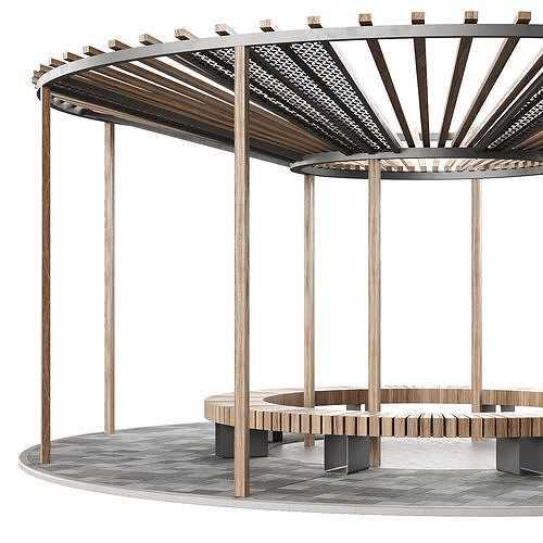 Set of pergolas gazebos canopies with swings benches 3D model 3