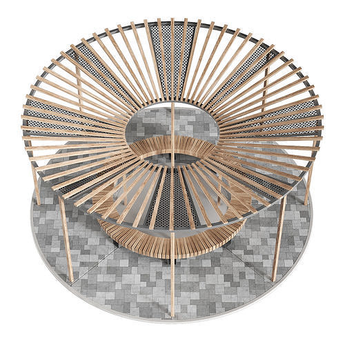 Set of pergolas gazebos canopies with swings benches 3D model 4