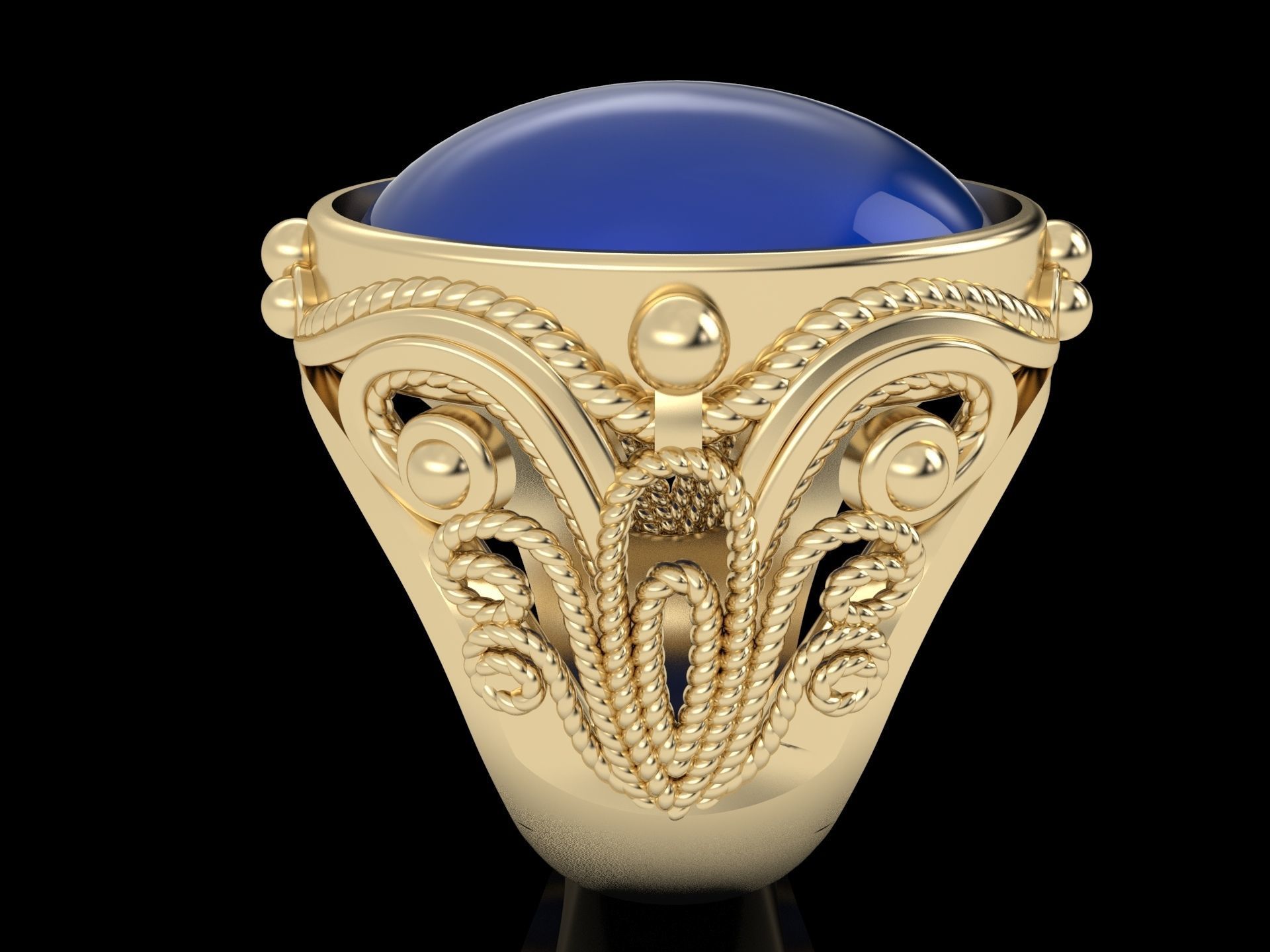 Ring with patterns cabochon 3D print model_3