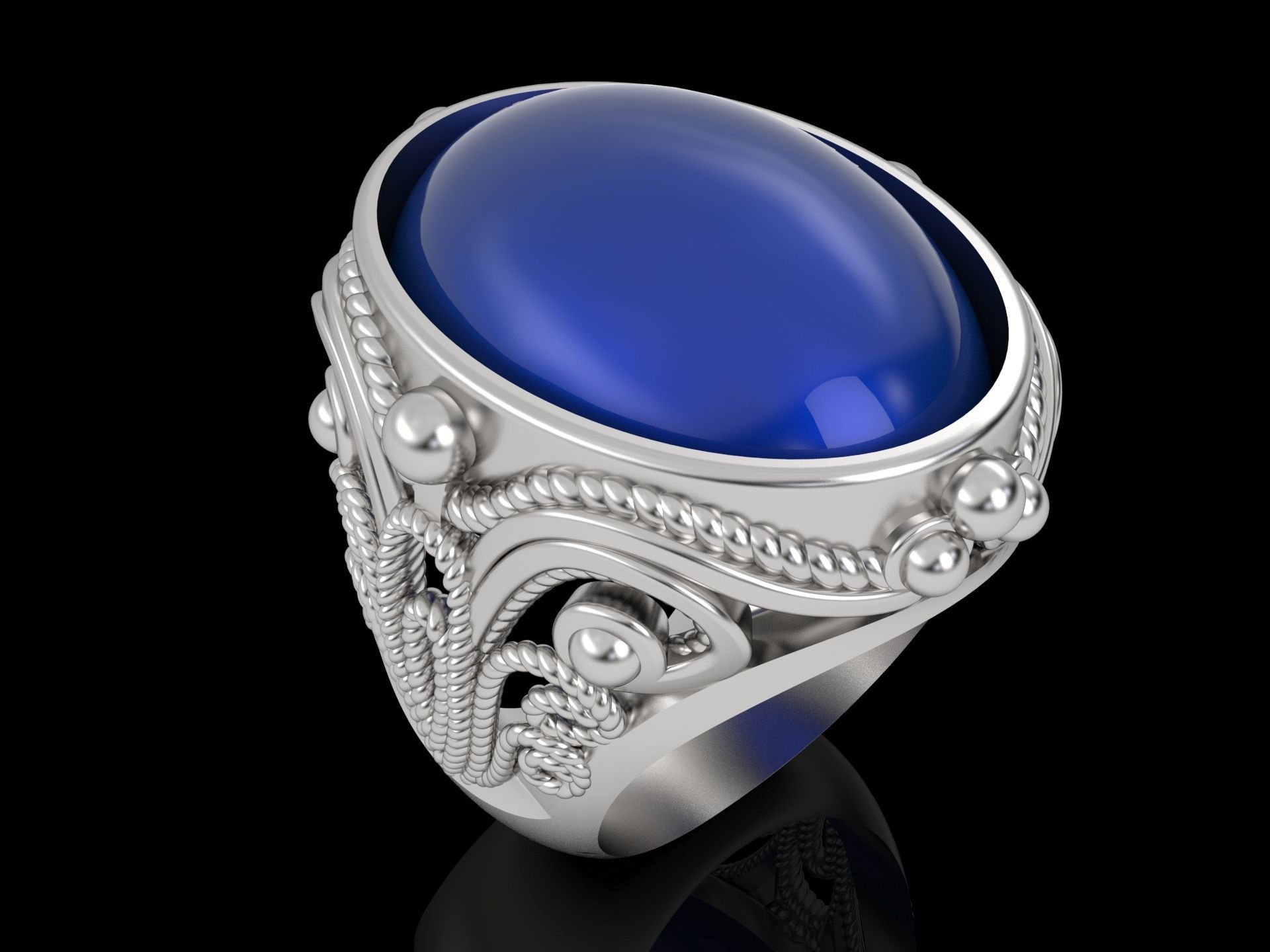 Ring with patterns cabochon 3D print model_1