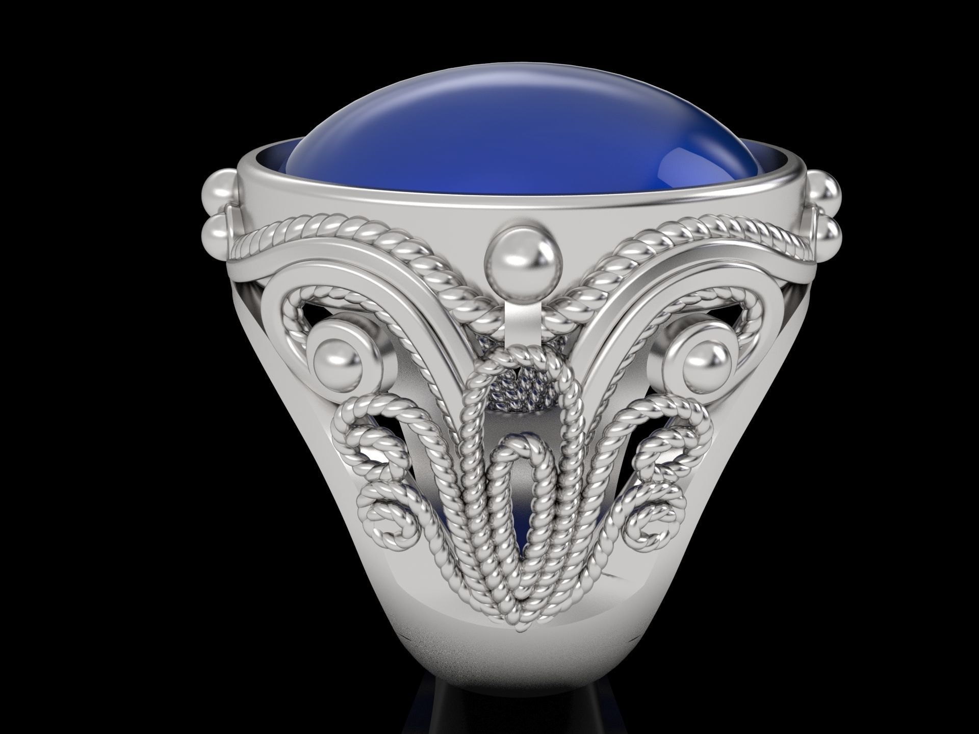 Ring with patterns cabochon 3D print model_2
