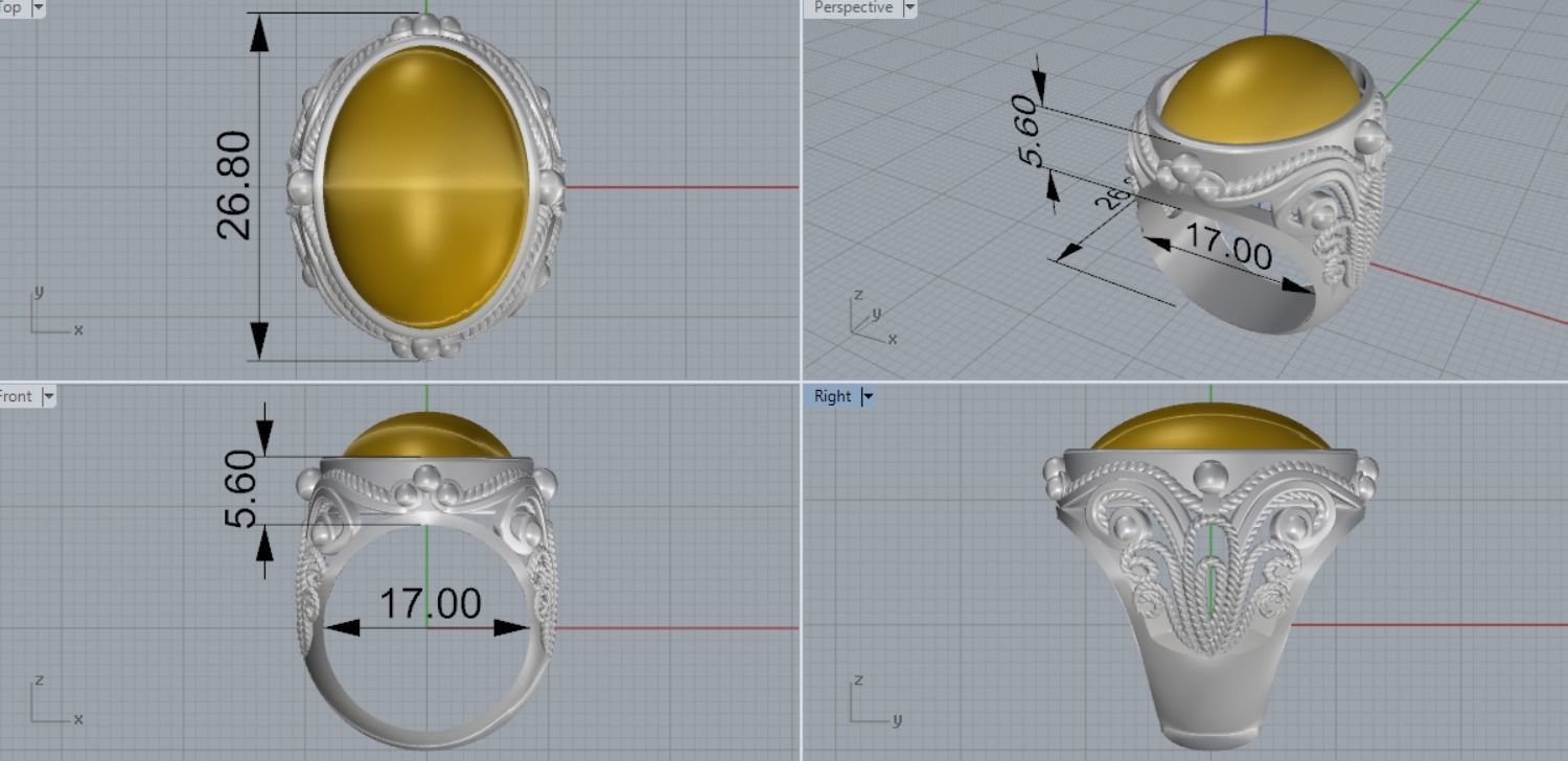 Ring with patterns cabochon 3D print model_6