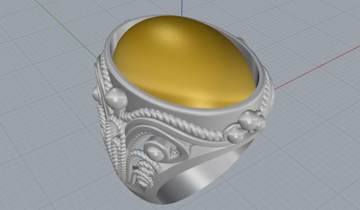 Ring with patterns cabochon 3D print model_8